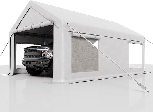 13 x 20FT Heavy Duty Carport with Roll-Up Windows, Portable Garage with Removable Sidewalls & Doors, Portable Car Tent Garage with Roll-Up Windows and All-Season Tarp, for Car, Truck,