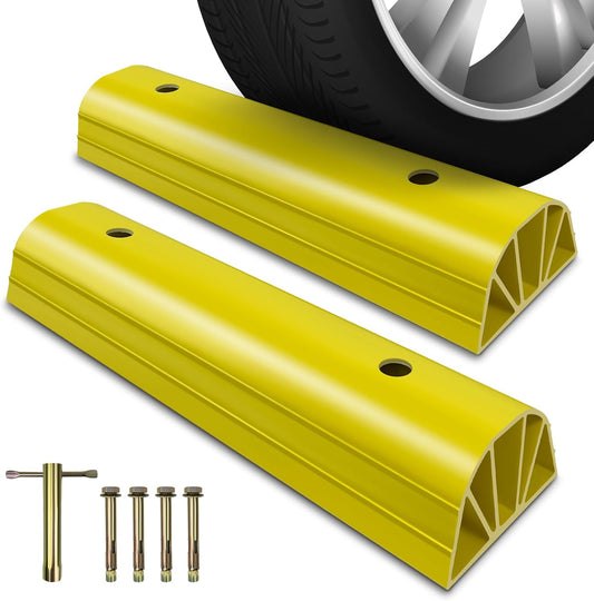 ROBLOCK Parking Stopper for Home Garage & Outside, Heavy Duty Garage Stoppers for Protecting Your Vehicle, Parking Aids for New Drivers, Wheel Stops for Cars, Vans, Trailer, 2 Packs, Yellow
