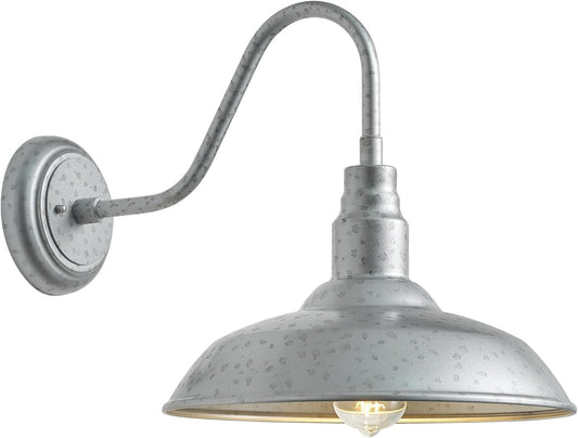 14in Outdoor Gooseneck Barn Lights for Patio, Galvanized Finish Exterior Farmhouse Wall Light Fixtures, Barn Style Porch Wall Sconce for Garage, Front Door