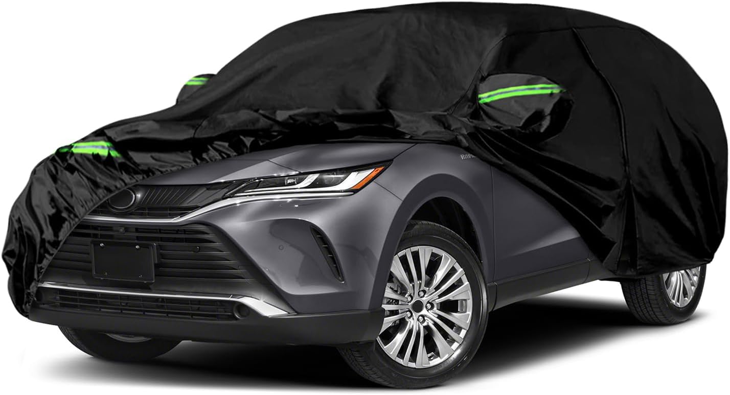 Waterproof Car Cover Compatible with Toyota Venza 2009-2024, Black 210T Inside Cotton Cover with Door Zippers for Snow Rain Dust Outdoor Protection