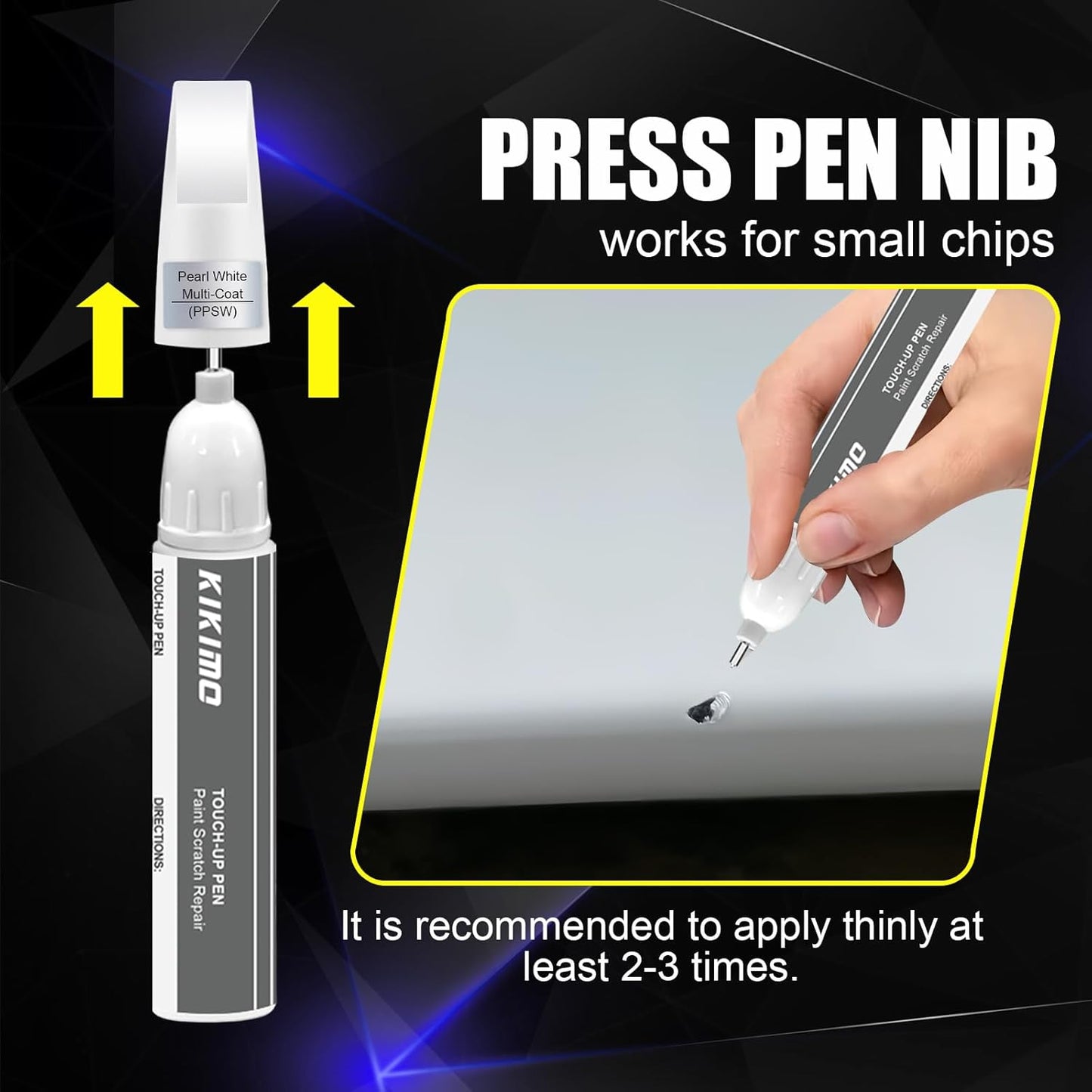 KIKIMO for Tesla Touch Up Paint(Solid Black(PBSB)), Car Paint Repair Kit for Tesla Model Y/3/S/X, 2 In 1 Scratches Repair with Pen Tip and Brush, Color-Matched for Quick & Easy Fix