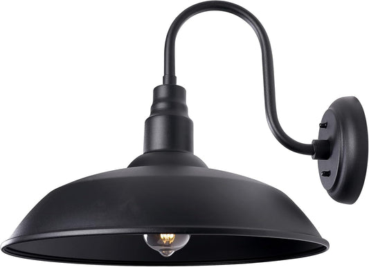 16 Inch Dome Barn Light for Porch, Large Gooseneck Outdoor Light Fixture for Farmhouse, Barn Style Exterior Patio Wall Lights for Garage, Black Outside Wall Sconce for Front Door, House