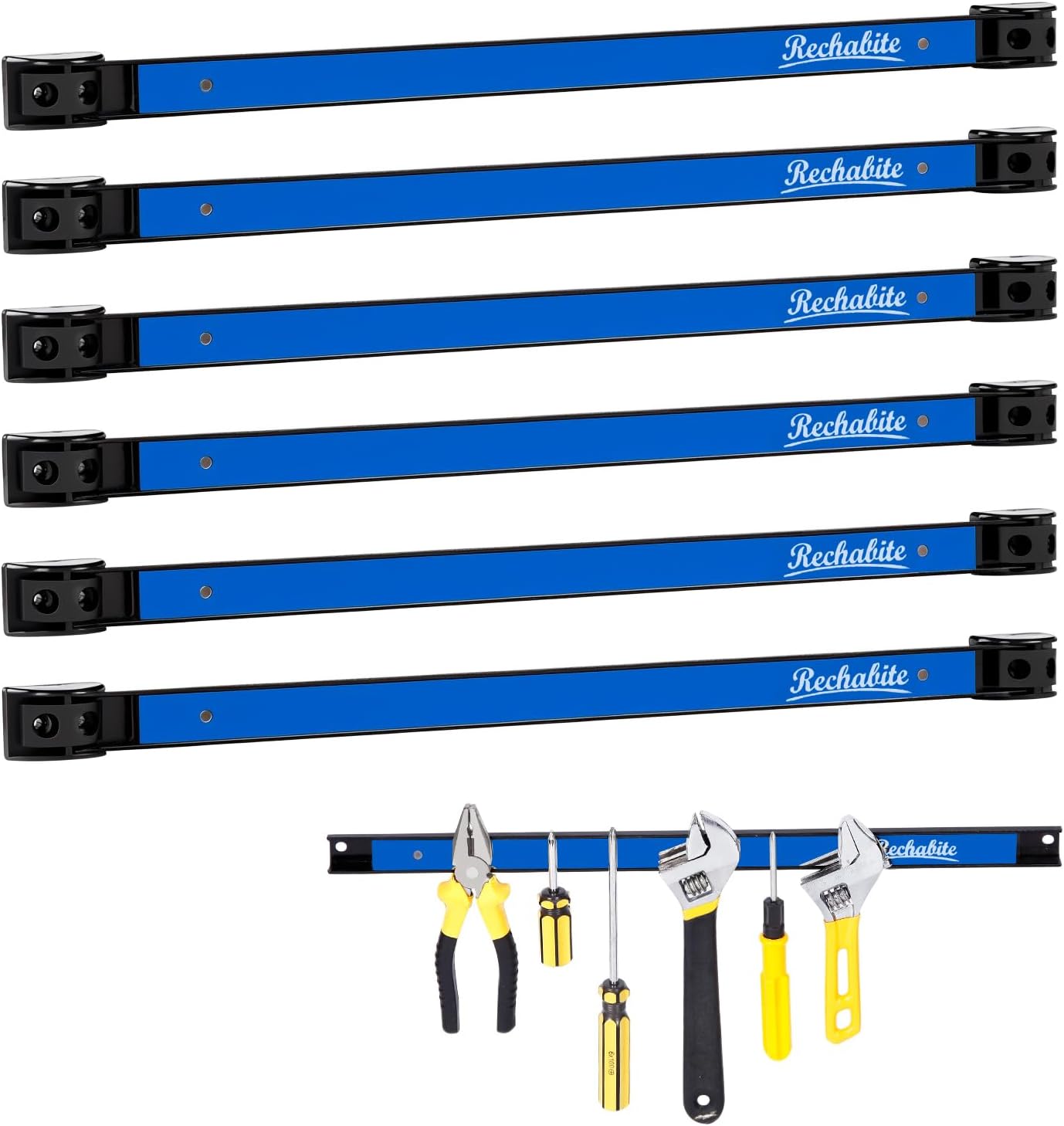 6 Pieces 18" Magnetic Tool Holder Strip, Blue Magnet Bar, Metal Tool Organizer Rack for Garage Organization, Easy To Install in Workshop, Mounting Screws Included