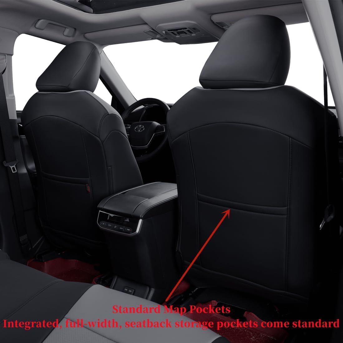 coverdream Custom Fit Camry Car Seat Covers for 2025 Toyota Camry XLE,XSE,Full Coverage Waterproof Leather Seat Protector(Full Set,Black/Gray)