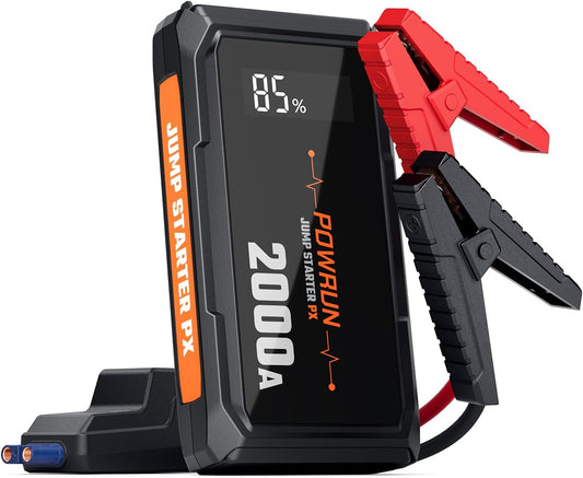 Powrun P-X Jump Starter, 2000A Portable Jump Box - Car Jump Starter Battery Pack for up to 6.0L Gas and 5.0L Diesel Engines, 12V Battery Jump Starter with Carry Bag