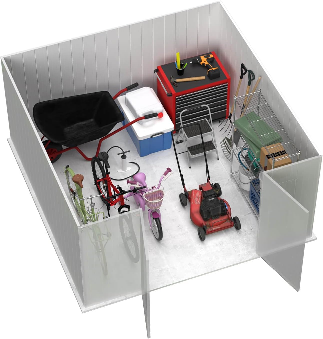 Absco Premier Storage Sheds, 10'x10' Metal Garage, DIY Backyard Shed, Utility Tool Storage, Weather & Wind Resistant Aluminum Panels & Steel Frame, Maintenance-Free, 12 Year Warranty, Surfmist White