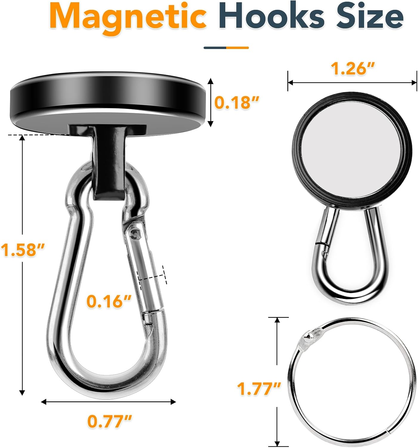 MIKEDE Magnetic Hooks Heavy Duty, 110LBS+ Strong Neodymium Magnets with Swivel Carabiner Hook, Black Magnetic Hangers Magnet Hooks for Locker, Home, Cruise Cabin, Office - 10 Pack