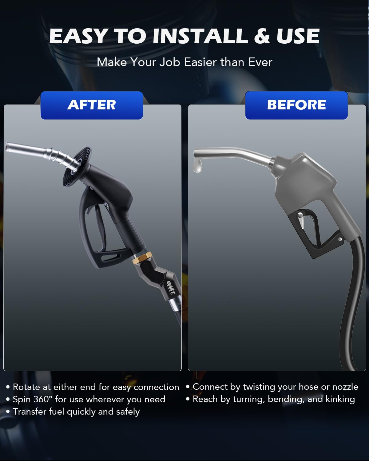 Orion Motor Tech Fuel Hose Nozzle Swivel, 3/4" Dual NPT Threads Fuel Transfer Swivel Multi Plane 360 Rotating Fuel Tank Fuel hose Connector for Fuel Pump Hose Nozzle Transfer Diesel Gasoline Kerosene