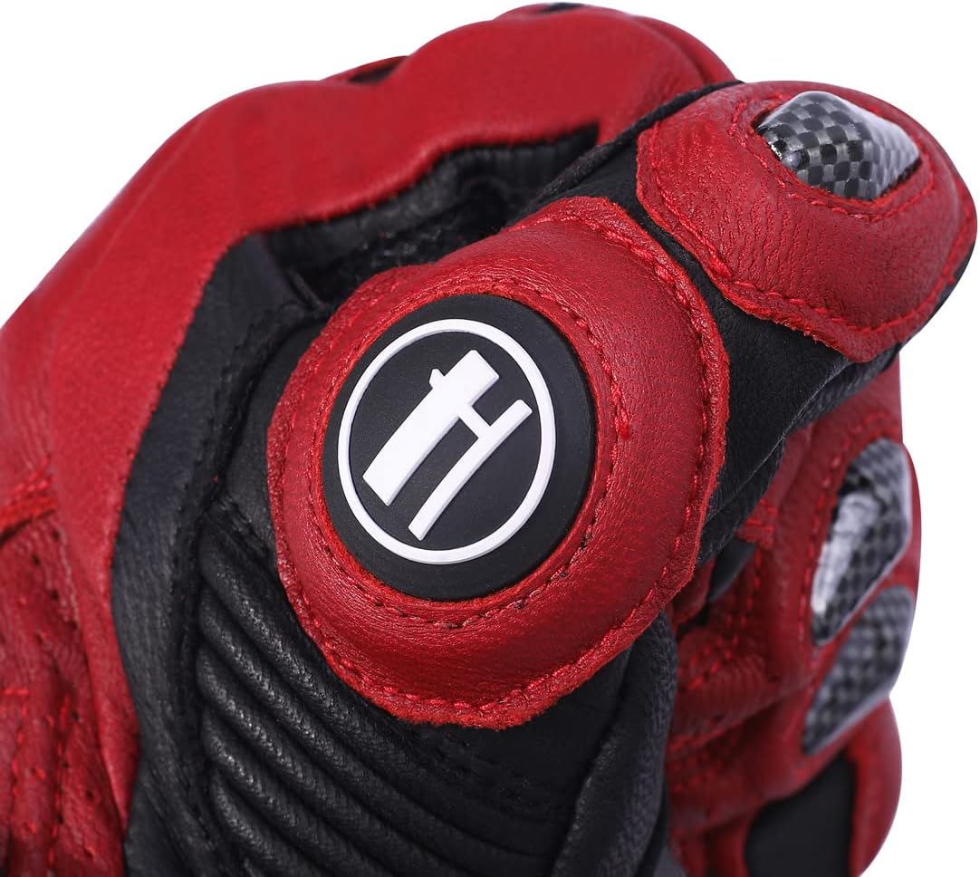 Harssidanzar Leather Motorcycle Gloves for Men and Women,Powersports Carbon Fiber Knuckle Protection Motorbike Gloves KM045