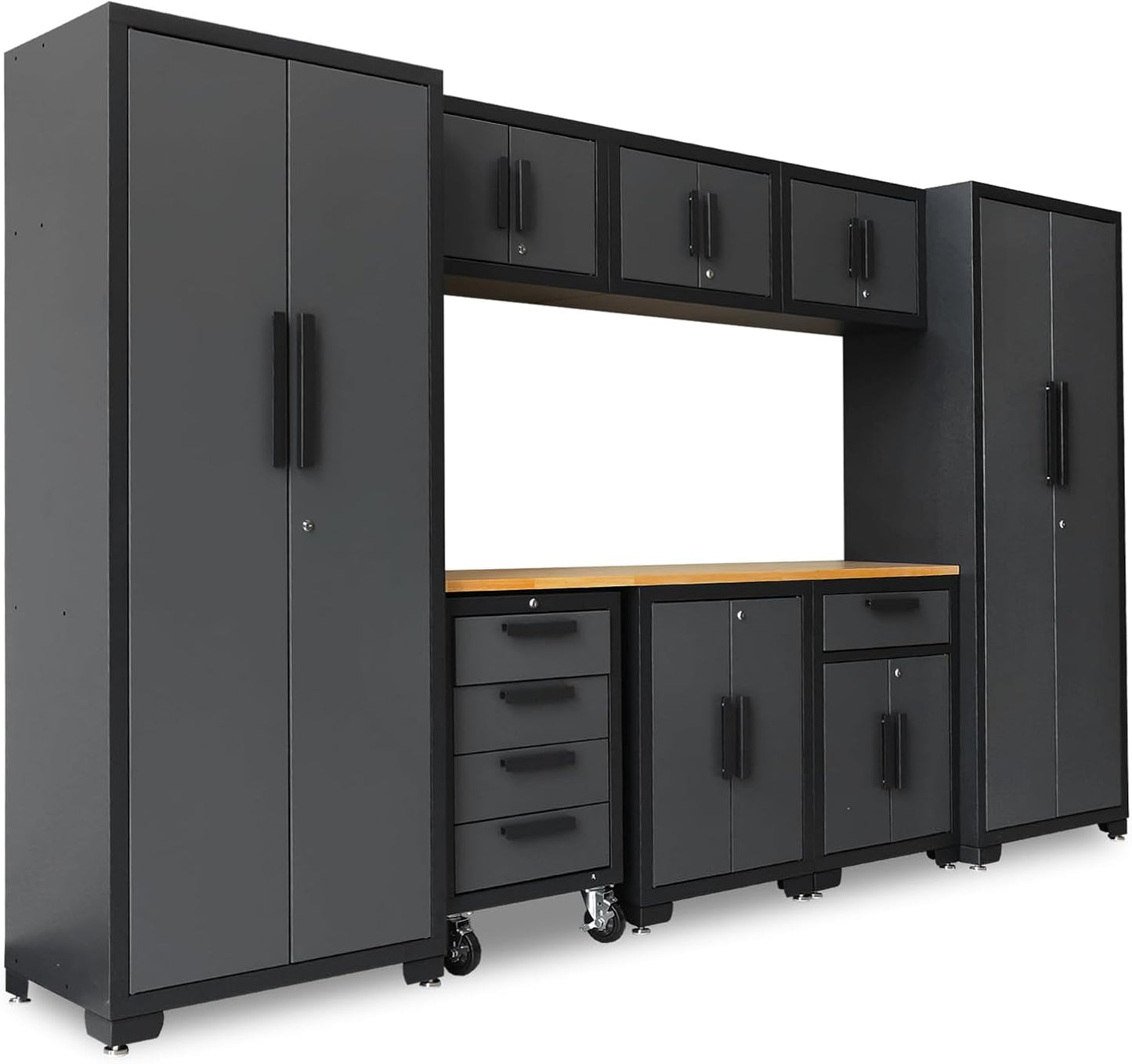 Torin Garage Cabinets Storage System, 9 Piece Included Steel Drawers Rolling Chest,Locked Storage Cabinet, Perfect for Organizing Garage and Tools, Black/Grey