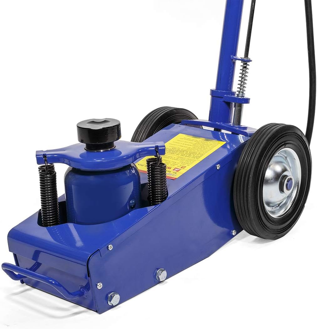 Stark USA 22 Ton Hydraulic Floor Jack Air-Operated Axle Bottle Jack with (4) Extension Saddle Set Built-in Wheels, Blue