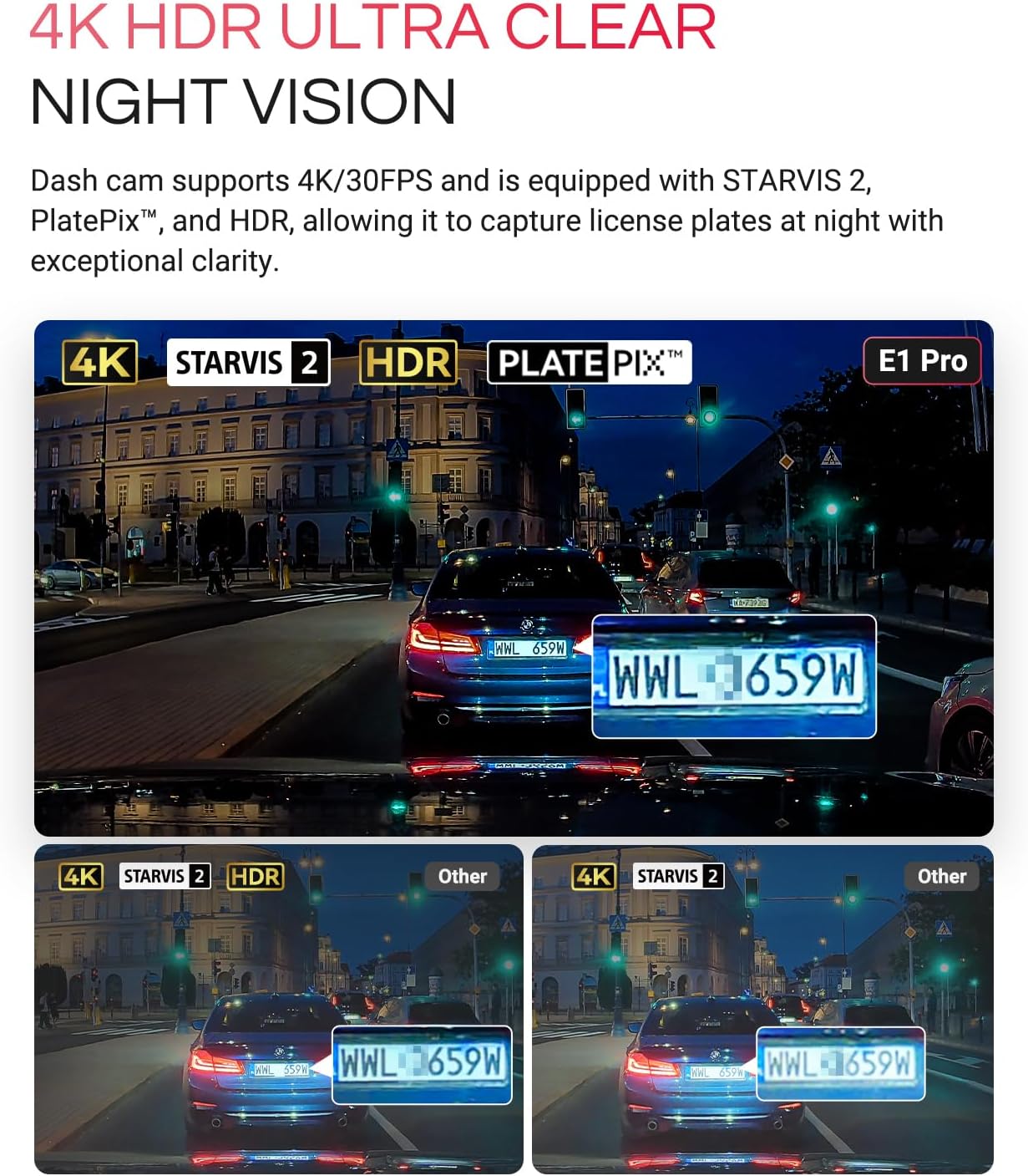 Vantrue E1 Pro 4K Mini Dash Cam Front, STARVIS 2 PlatePix HDR Night Vision Car Camera, Built-in 5G WiFi GPS, 1.54'' IPS Screen, LTE Support, Voice Control, 24/7 Buffered Parking Mode, Support 1TB Max
