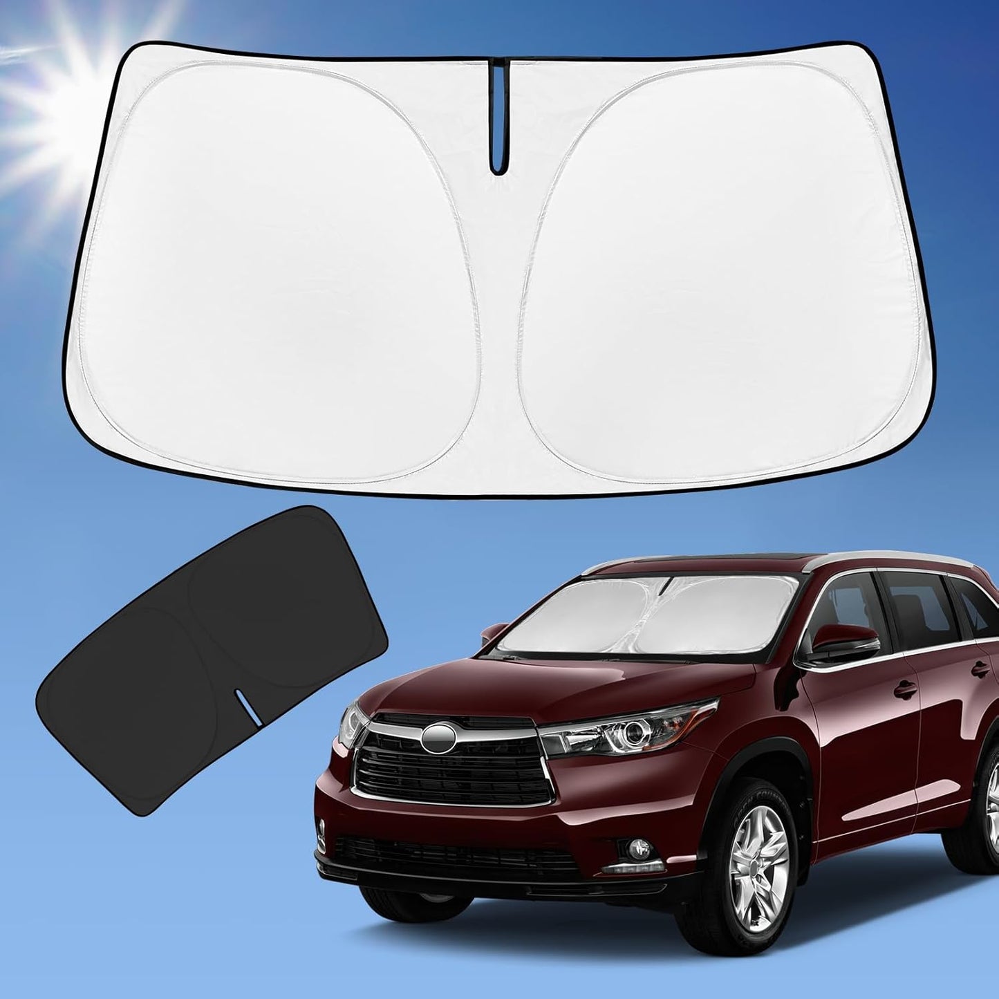 Compatible with Toyota Highlander 2014-2019 Sun Shade Sunshade Windshield Cover, 4-Layer Front Window Shade Custom Fit Visor 240T Foldable Shade Blocks UV Rays Cooler Car Accessories