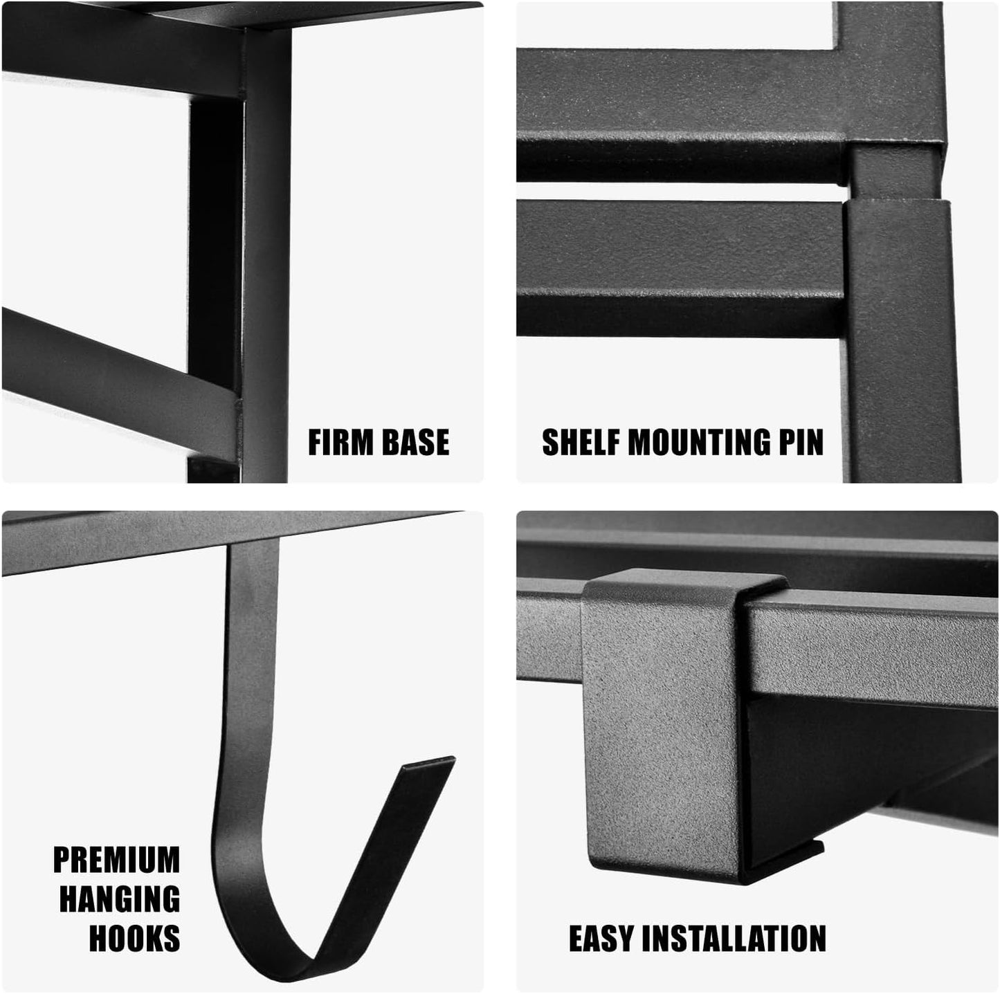 4 Pack 1,5x4ft Heavy Duty Garage Wall Shelving, Garage Shelving Wall Mounted, Storage Rack with Hooks (Black)