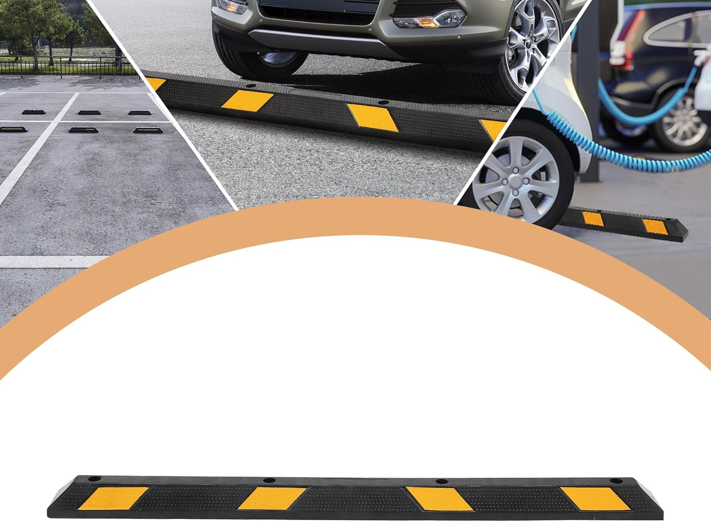 1-Pack 72" Rubber Parking Curb, Heavy Duty Long Garage Floor Wheel Stopper with Highly Visible Yellow Reflective Stripes, Car Parking Bumpers for Truck, RV, Trailer