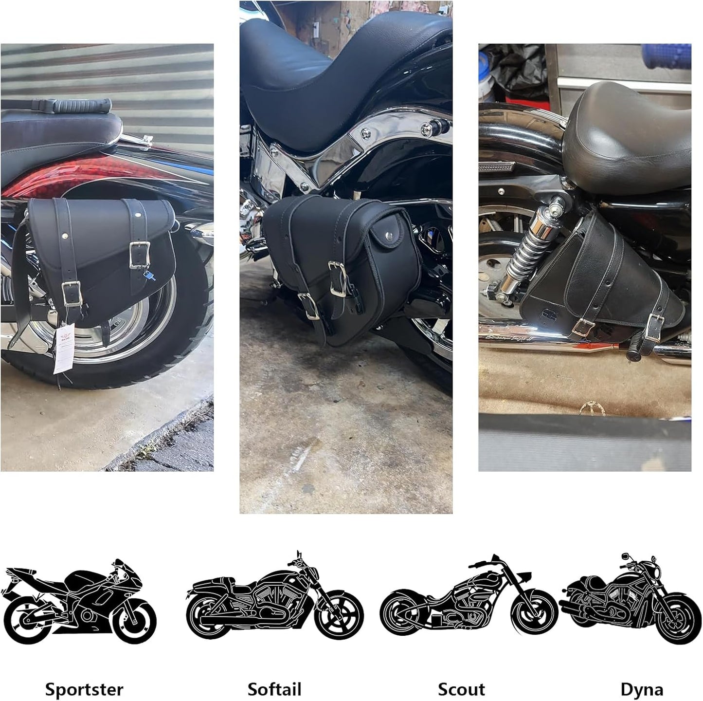 Gargoyle Bells Solo Swing Arm Bags - PVC Waterproof Motorcycle Luggage for Sportster Softail (Right + Left, Black)