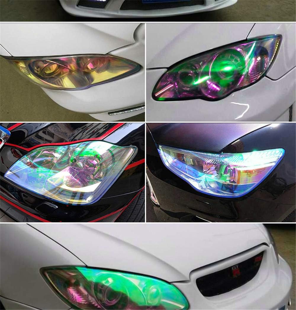 LED LIGHT 12 by 48 inches Self Adhesive Shiny Chameleon Headlights Tail Lights Fog Lights Films,Film Sheet Sticker,Tint Vinyl Film with Gift Knife and Hand Tool (Orange)