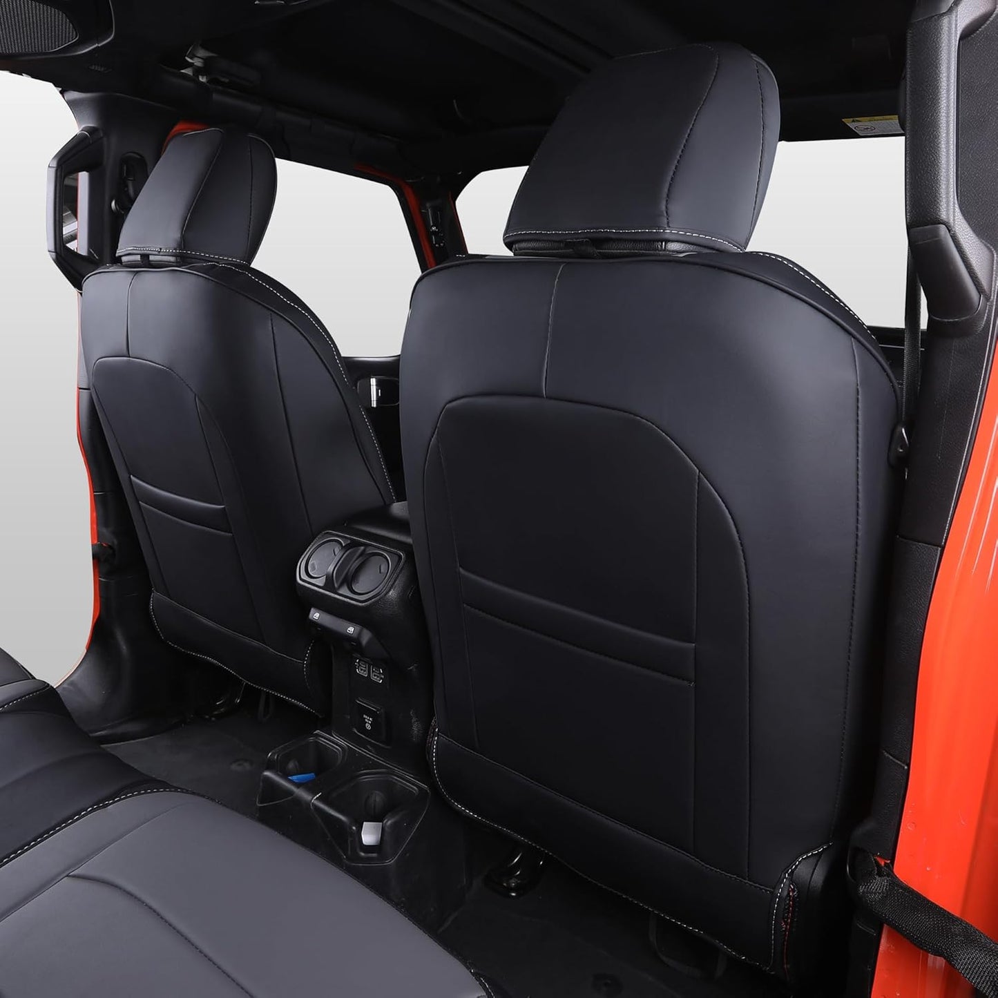 Car Seat Covers Full Set Custom Fit for Jeep Wrangler JL 2 Door 2018 2019 2020 2021 2022 2023 2024 Sport, Sport S,Willys, Rubicon, Rubicon X, Durable Faux Leather, Waterproof (Black+Gray)