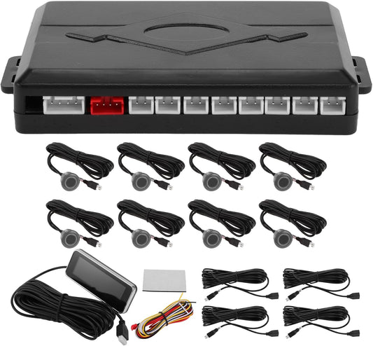 Motoforti Car Auto Vehicle Reverse Backup Radar System Reverse Parking Sensors Sound Warning Alarm Buzzer Reminder Distance Detection Gray 8 Parking Sensors