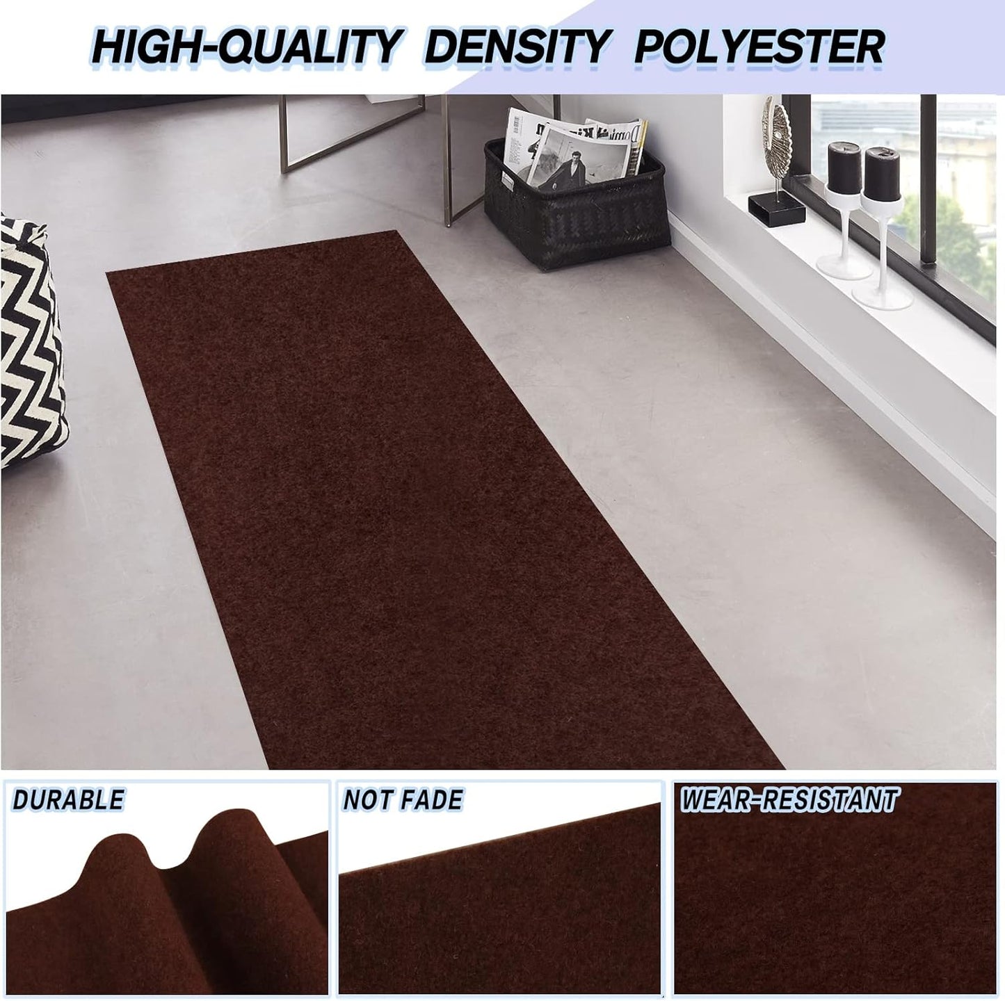 Custom Size Backed Non-Slip Area Rugs Runner, Easy Clean, Waterproof Runner Rugs for Hallway Entryway, Kitchen, Laundry, 2FT x 64FT, Brown