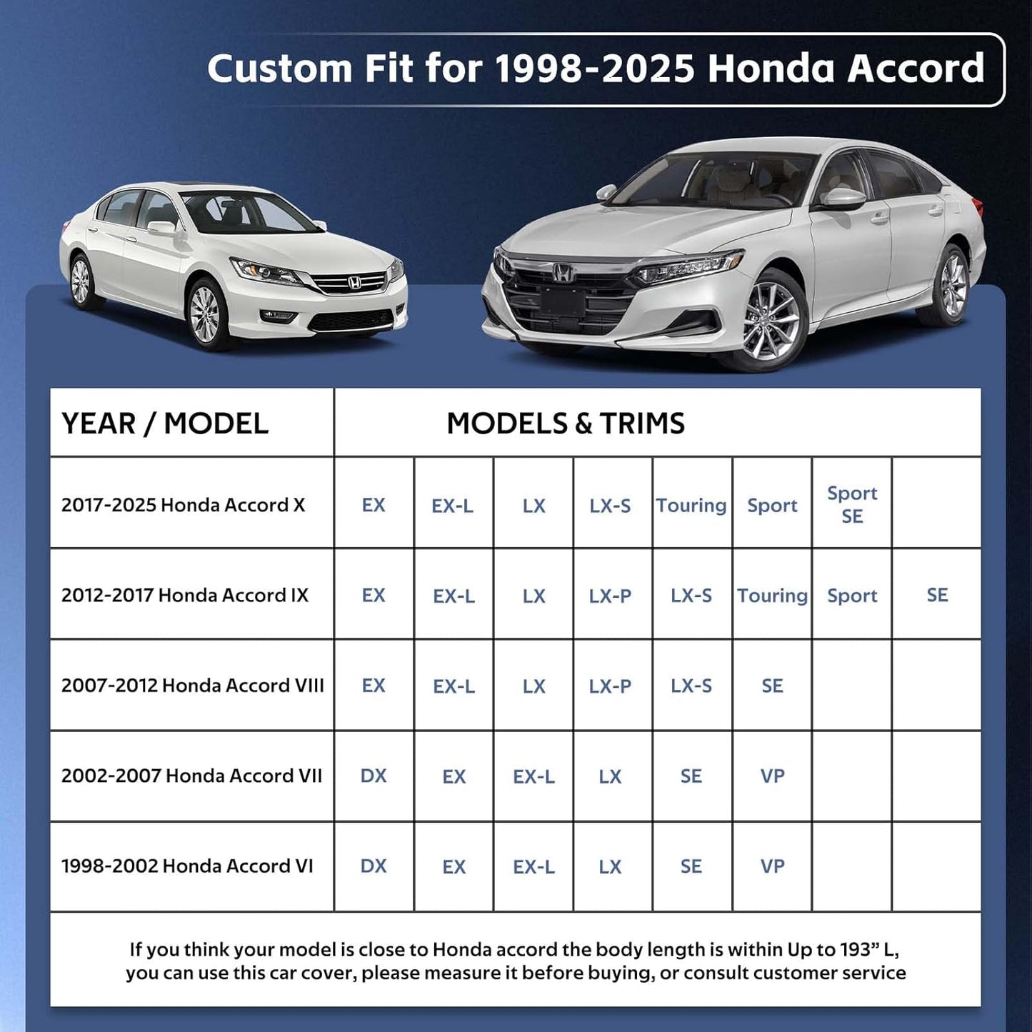 10 Layers Car Cover Custom Fit for Honda Accord (2001-2024),Waterproof All Weather for Automobiles, Outdoor Full Cover Sun UV Rain Protection with Cotton.Black