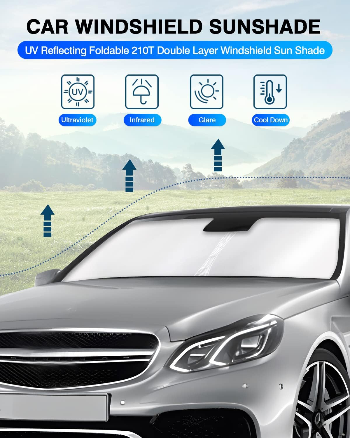 KUST Windshield Sun Shade for Mercedes-Benz C-Class 2008-2014 Window Shade Sun Visor Cover Foldable Blocks UV Rays Keep Your Car Cooler