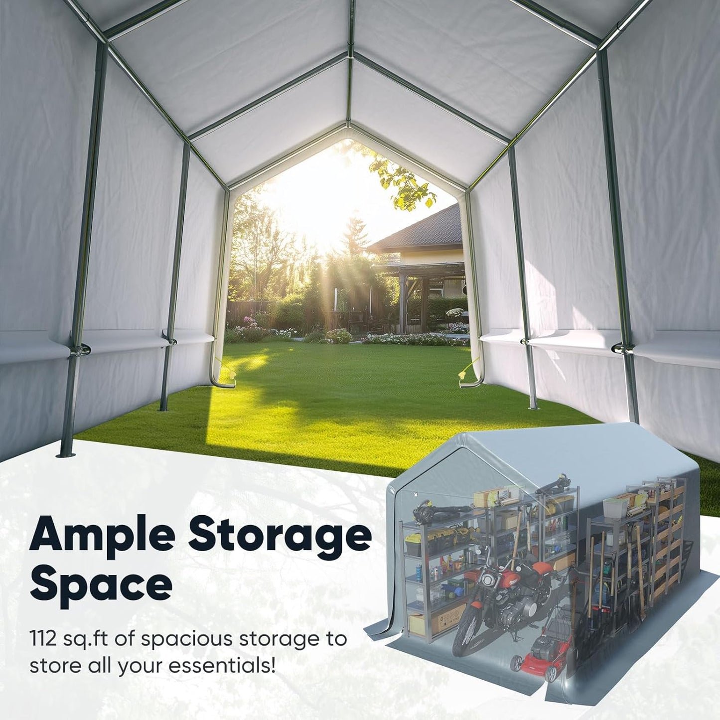 Quictent Heavy Duty 8x14FT Carport Shelter with Roll-Up Mesh Windows & Reinforced Frame, Portable Garage Canopy for Motorcycle Storage, Outdoor Equipment, Patio Furniture Cover - Dark Gray