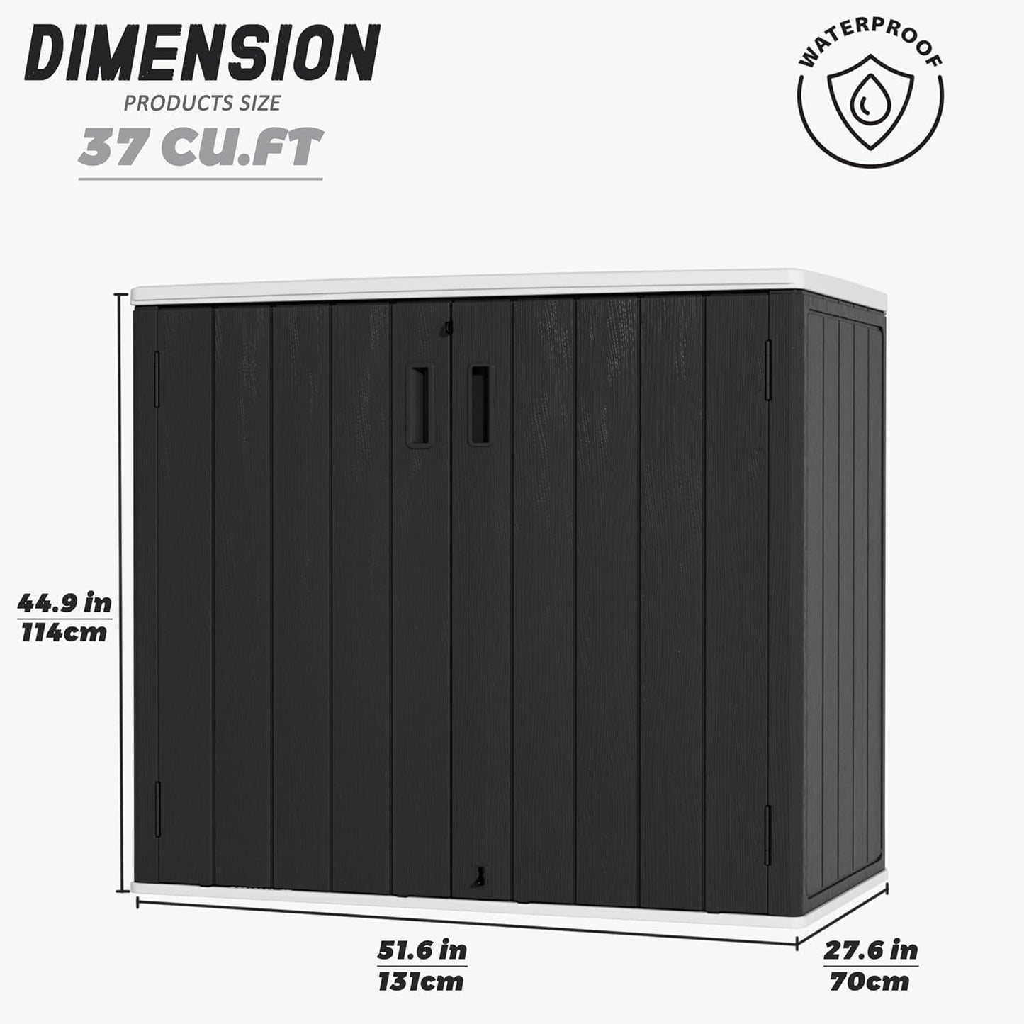 37Cu.ft Outdoor Storage Shed Waterproof,Horizontal Outdoor Storage Cabinet for Patio & Garden Shed, Garage, Pool Storage.
