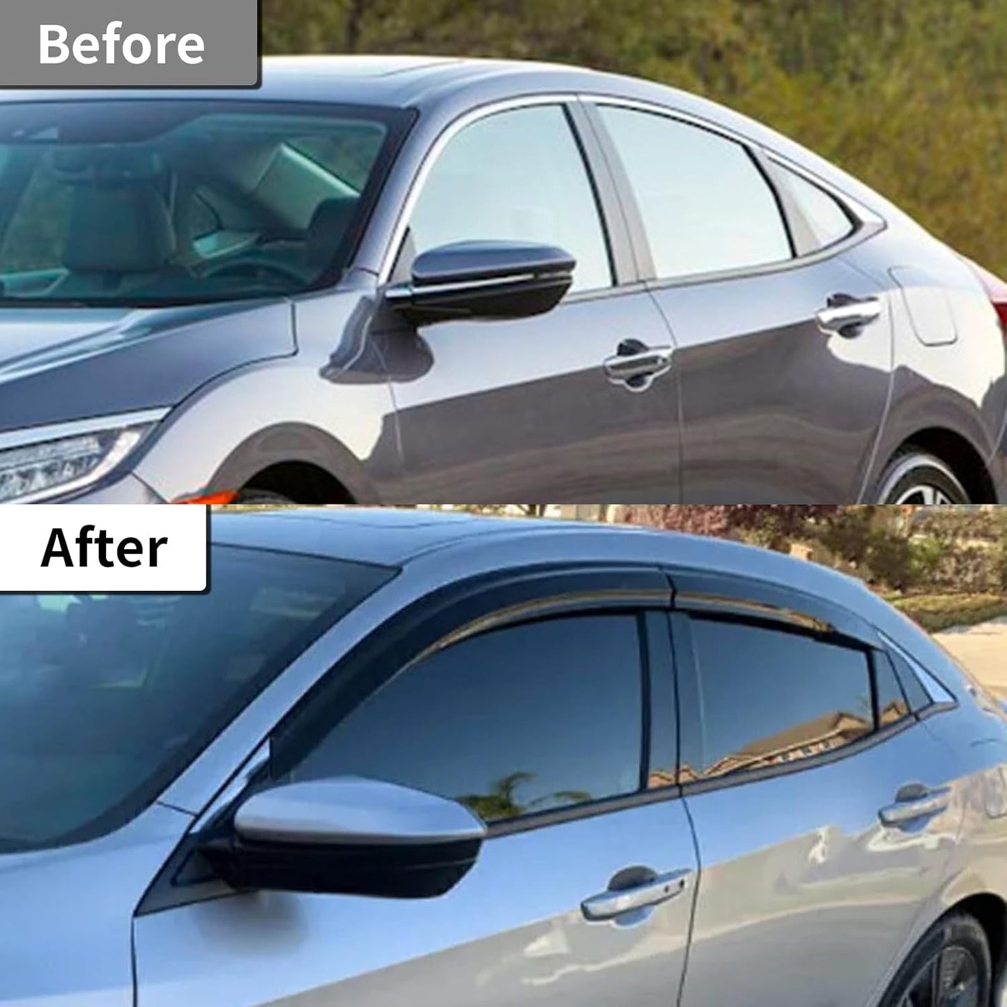 Rain Guards Side Window Visor Vent Outside Mount, 4PCS Fits for Honda Civic 4 Door Sedan 2016 2017 2018 2019 2020 2021 Model Only