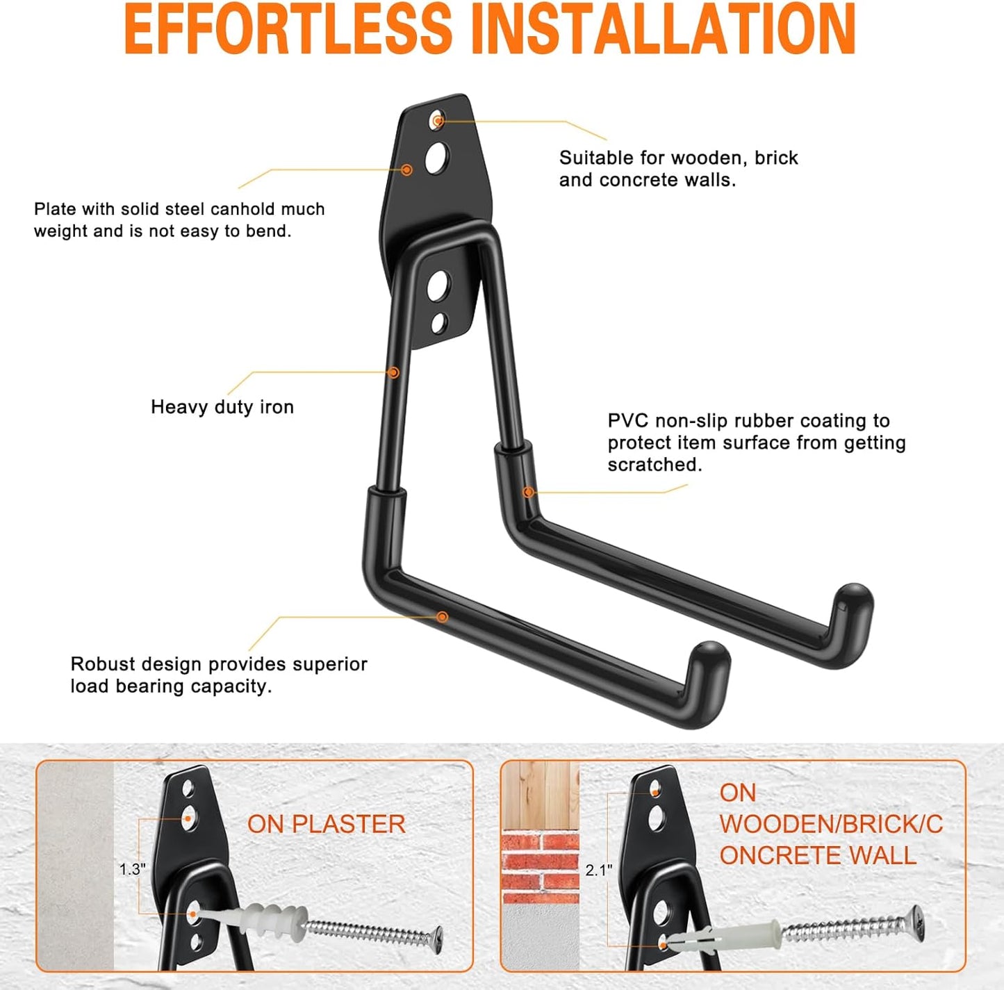 Heavy Duty Garage Hooks 4 Pack, 5.1 inch Medium U Shaped Hanger, Wall Mounted Storage System, Power and Garden Tool Organizer, for Hanging Ladders, Hose, Bulk Items and More