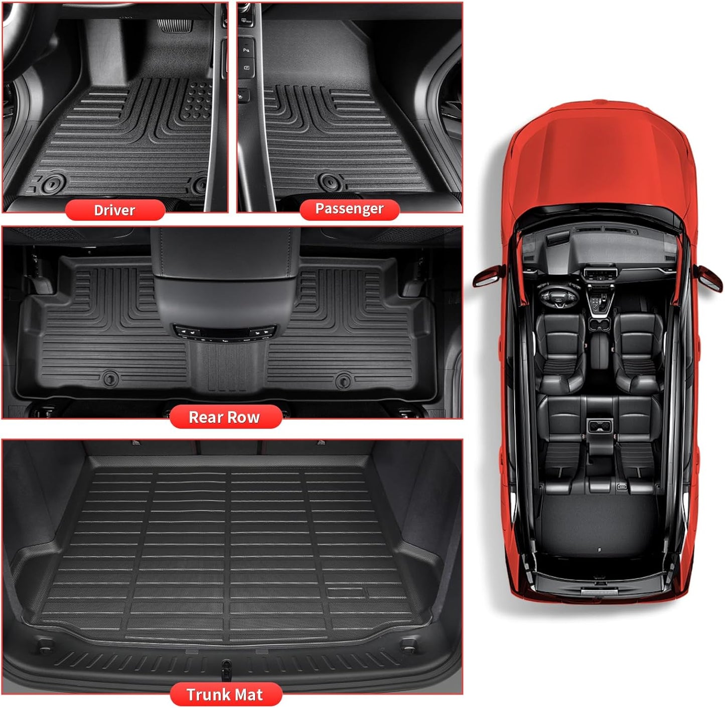 Wayhigh-Floor Mats for 2021-2025 Kia Sorento Hybrid (PHEV & HEV) 6 & 7 Seats TPE Trunk Mat with Backrest Mat All Weather Waterproof Duty Rubber Cargo Liners Floor Mats Custom