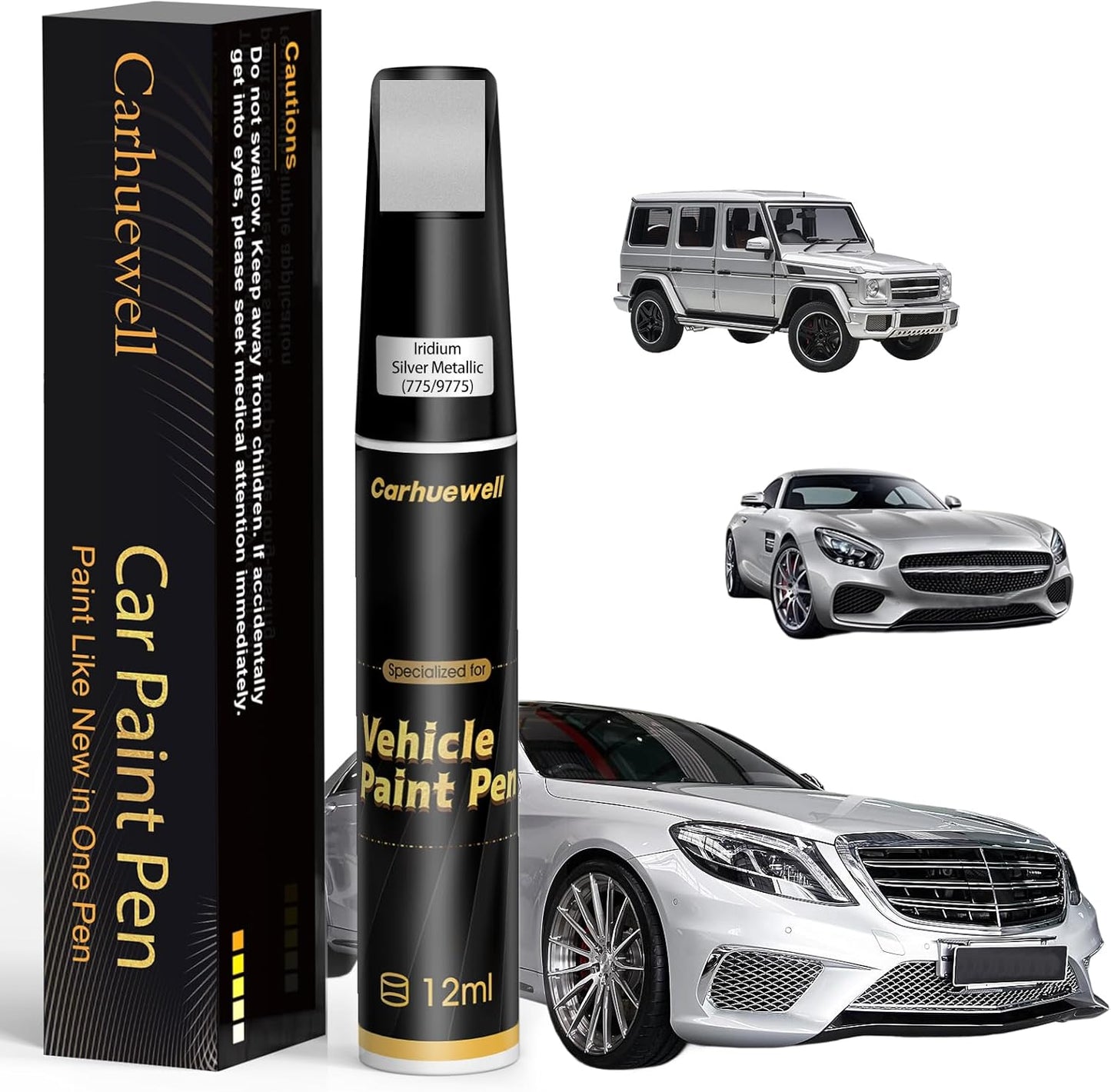 (775/9775) Iridium Silver Metallic Touch Up Paint Compatible with Mercedes-Benz, Exact Match Car Paint Pen Automotive Scratch Repair Remover Kit Quick & Easy Solution for Vehile Chips and Nicks