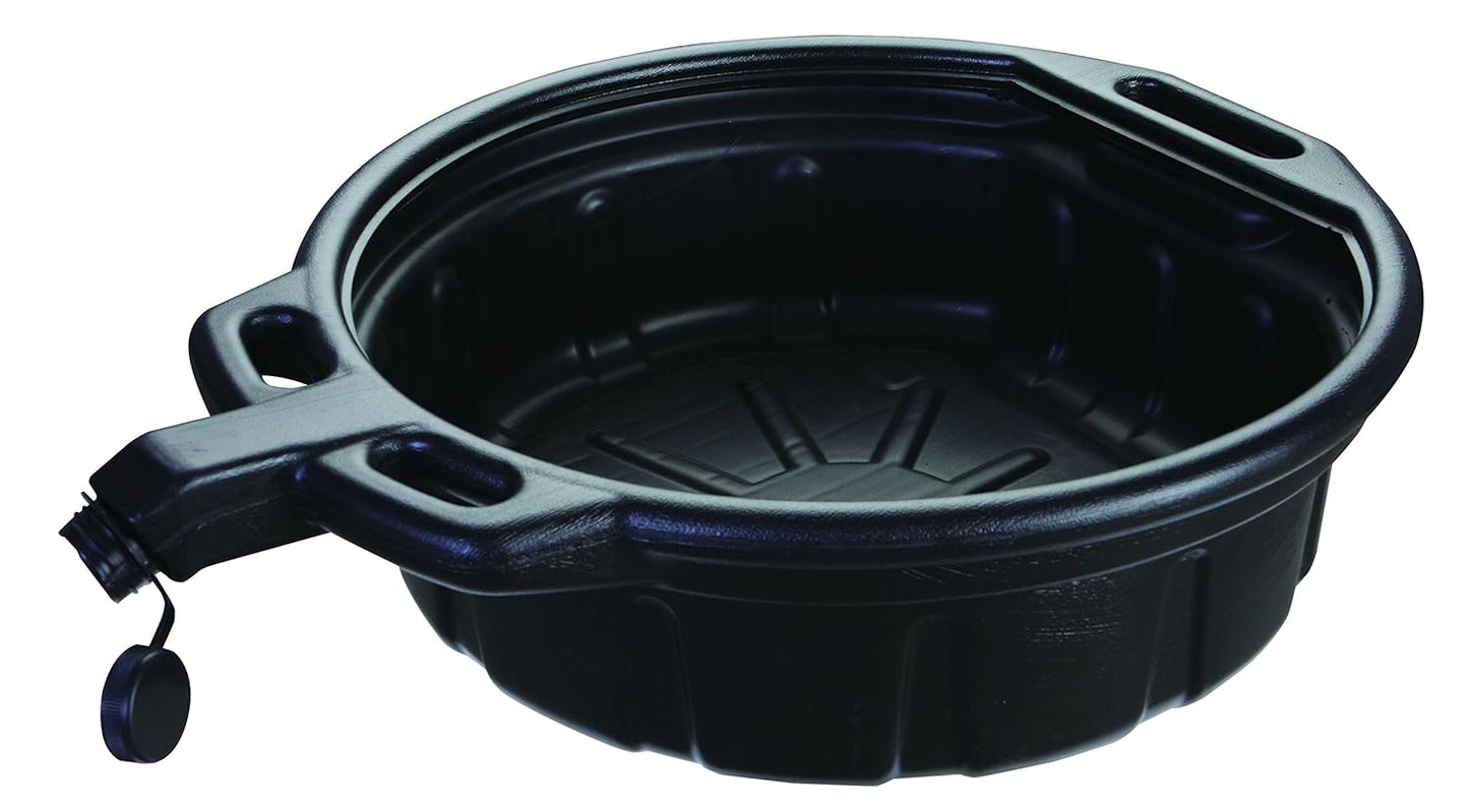 Groz 41960 4.25 Gallon Oil Drain Pan - with Spout Cap, Durable HDPE Construction, Spill-Proof Design for Auto Shops and Garages, Black Color
