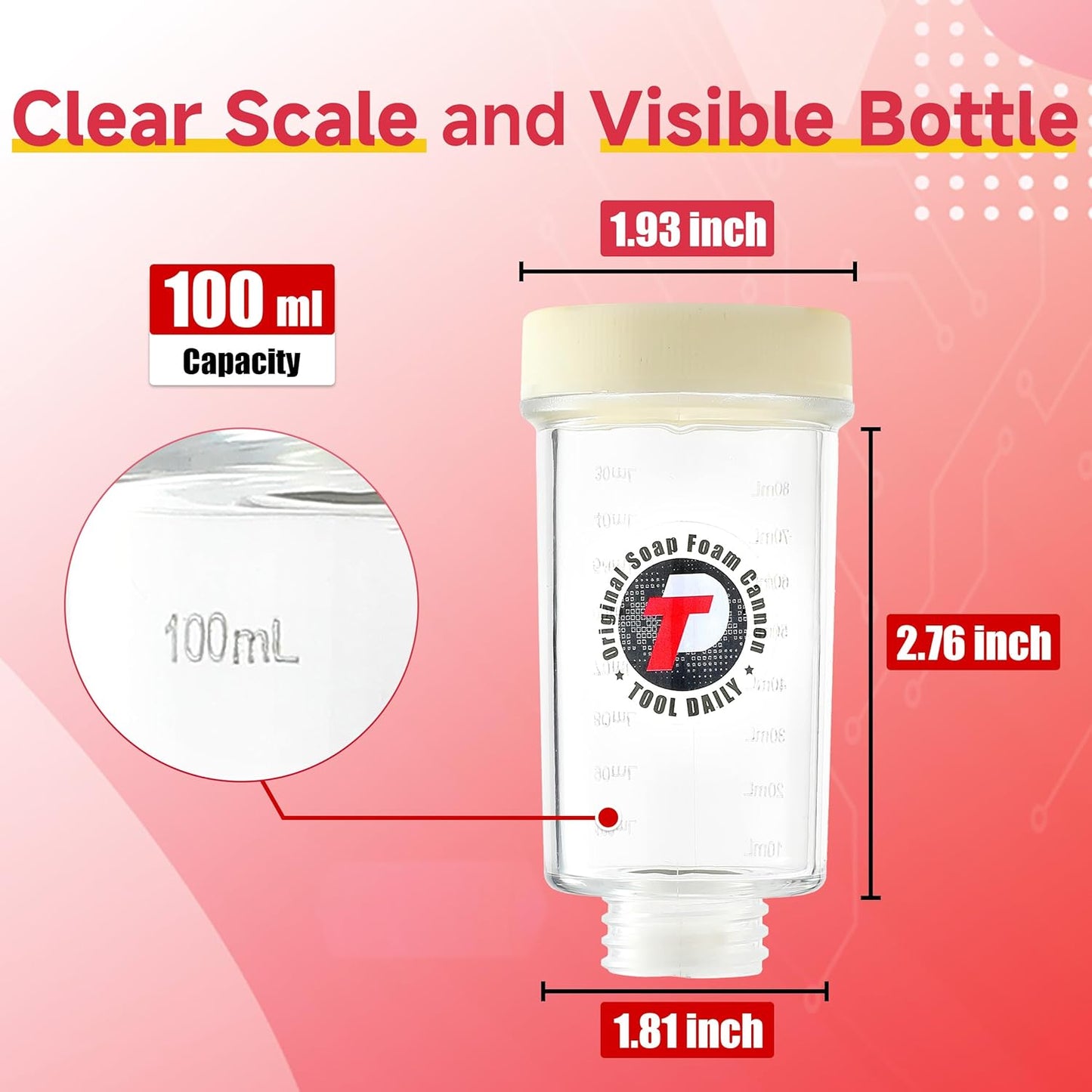 Tool Daily Foam Cannon for Pressure Washer, Original Soap Cannon for Car Washing, 5 Power Washer Spray Nozzles, 1/4 Inch Quick Connector