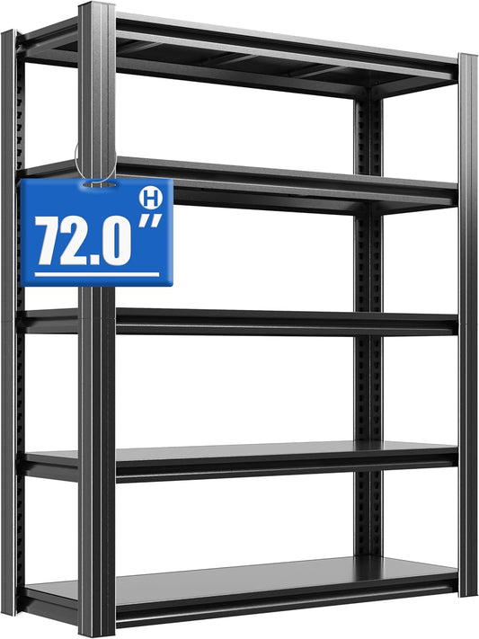 72" H Metal Storage Shelving, 2500LBS Heavy Duty Shelves Unit, Adjustable 5 Tier Storage Rack, Industrial Utility Shelf for Garage, Warehouse, Bedroom, Kitchen,16" D×36“W×72”H, Black