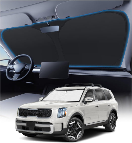 KUST Windshield Sun Shade Custom Fit for Kia Telluride 2020 2021 2022 2023 2024 2025 Sun Shade Front Windshield Sun Visor Foldable Thicker 5-Layer Block Heat and Sun UV Rays