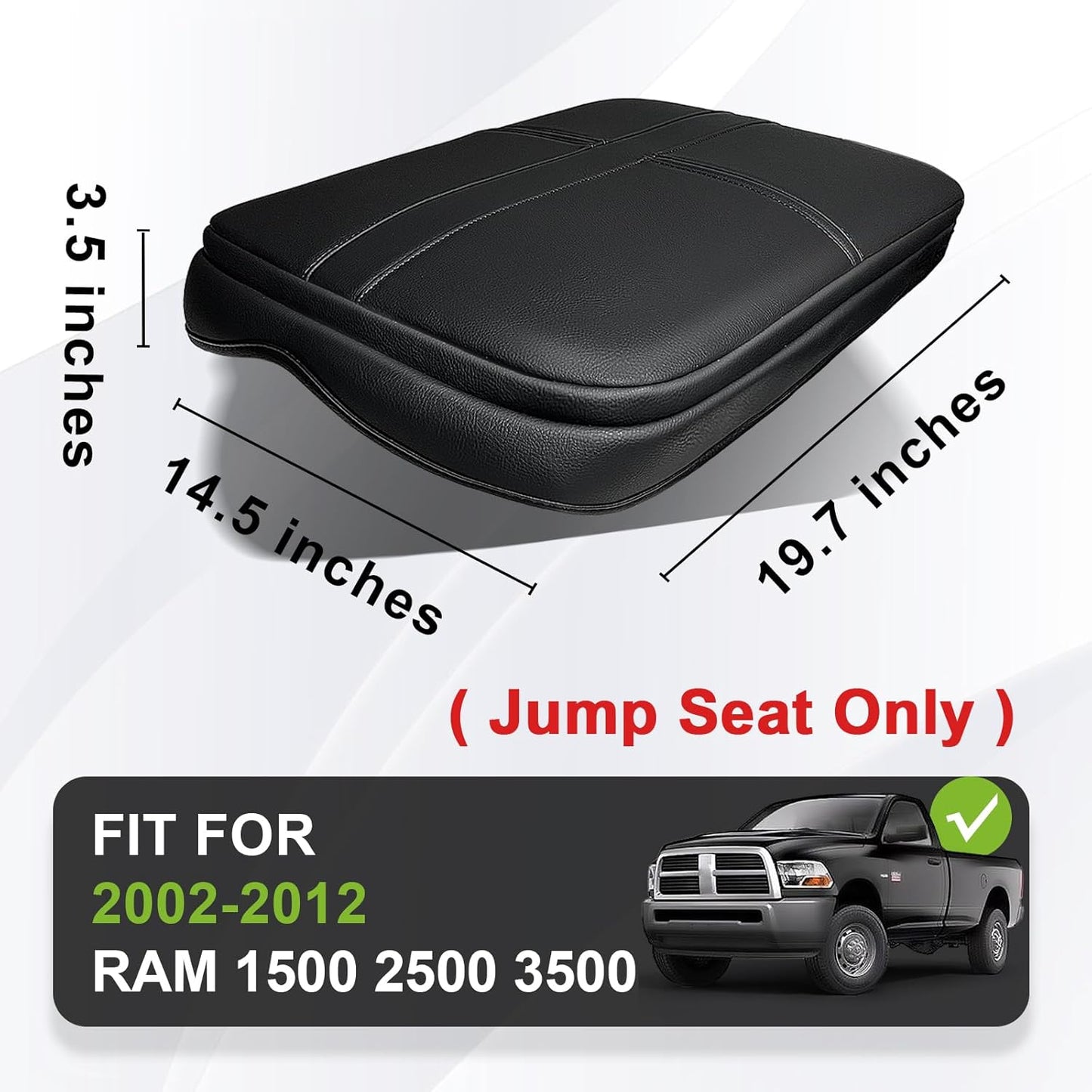 Muslogy Center Console Armrest Cover Compatible with Dodge Ram1500/2500/3500 2002-2012 Comfort Armrest Pad Arm Rest Cushion Vegan Leather Protector 1-Inch Extra Thick(Jump Seat ONLY)