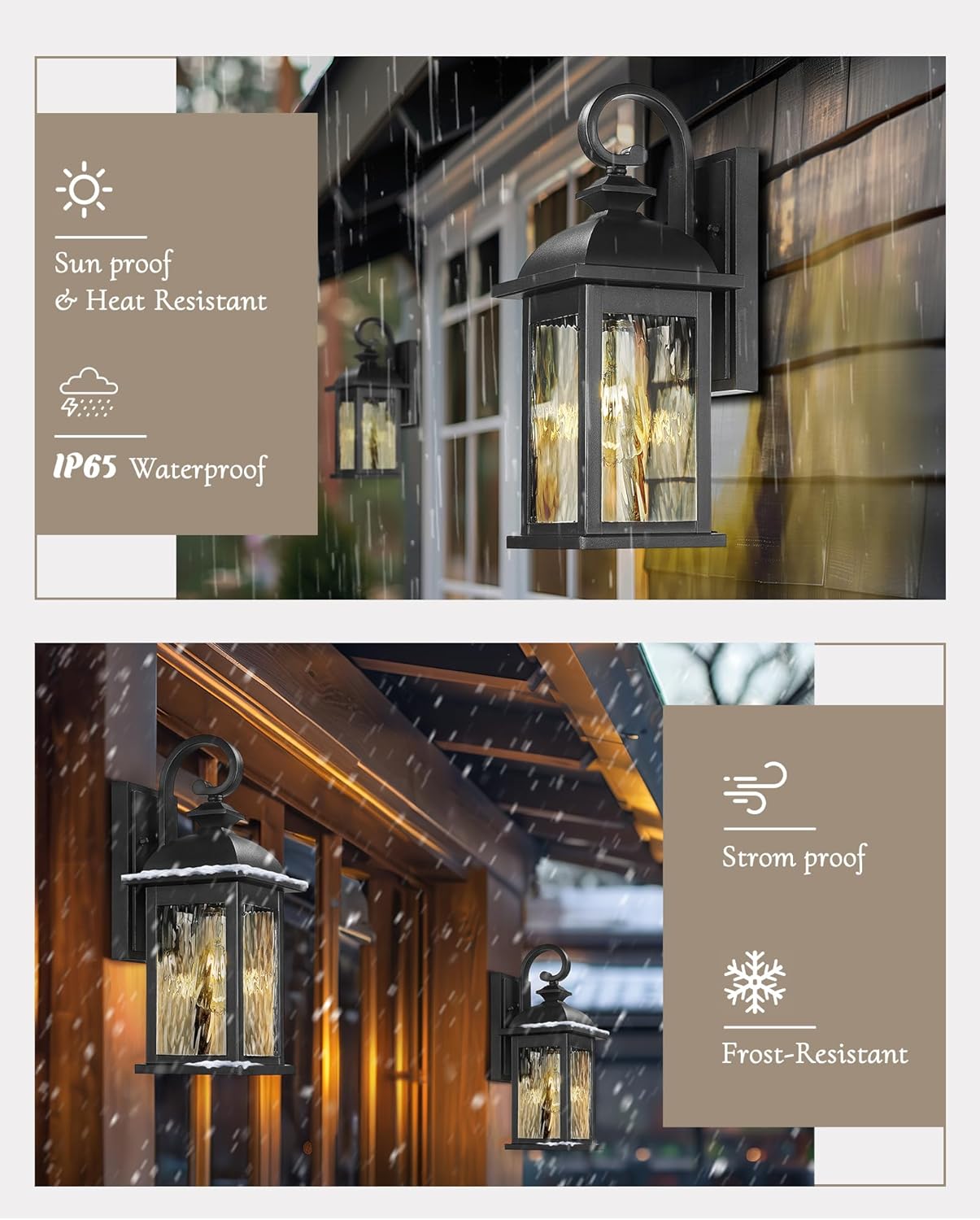 FEMILA Outdoor Wall Light Fixture,1-Light Exterior Waterproof Wall Sconce, 15" Front Porch Lights,Anti-Rust Matte Black Finish with Water Ripple Glass,4FD54B BK-WP