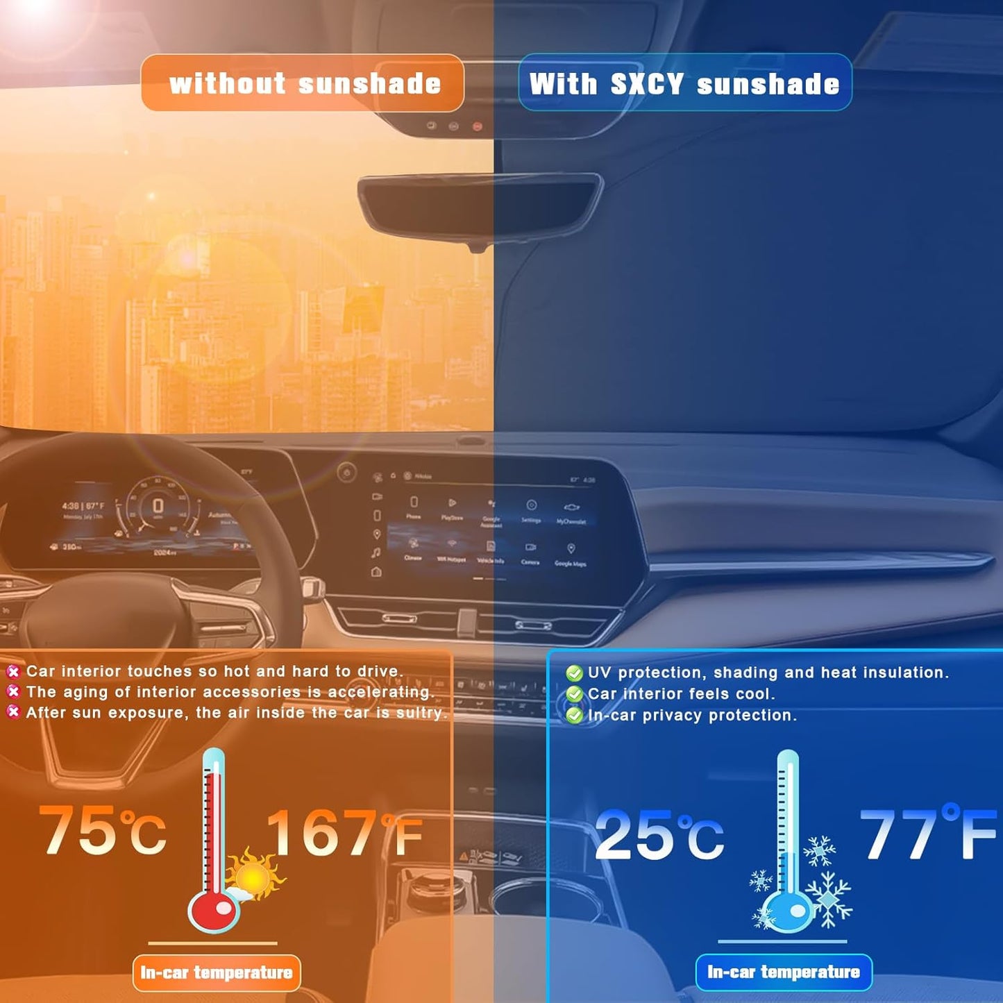 SXCY for 2025 Chevrolet Equinox [Gas] Windshield Sunshade [Not for EV] for Chevy Equinox 2025 Accessories 2025 Chevy Equinox Sunshade Foldable Sun Shield 2025 Chevy Equinox Sun Shade Block UV Rays