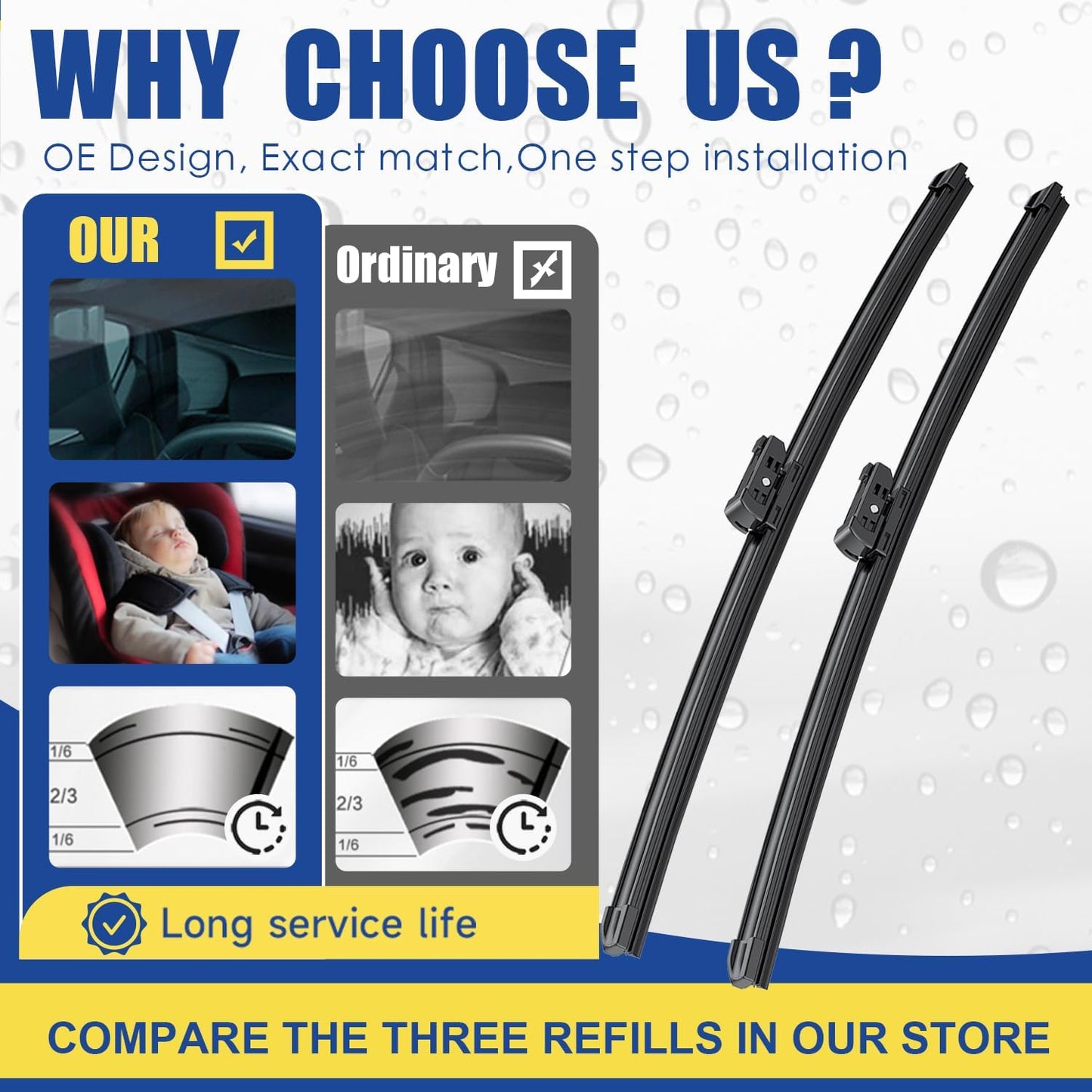 3 Wipers Factory Replacement For Toyota Prius 2016 2017 2018 2019 2020 2021 2022 2023 Original Equipment Replacement Windshield Wiper Blades Set 28"+16"+16" (Set of 3)