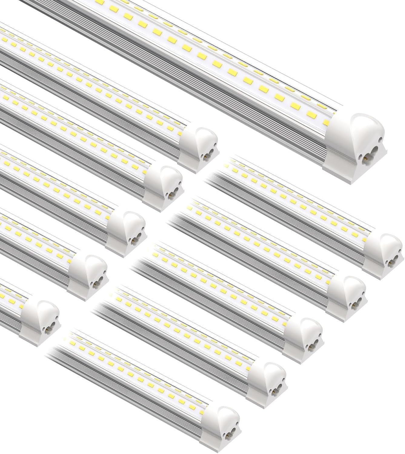 8FT LED Shop Light Fixture,100W 15000LM 6500K,V Shape Linkable T8 Tube Lights with Clear Cover,High Output Plug & Play for Garage/Warehouse/Workshop,10 Pack