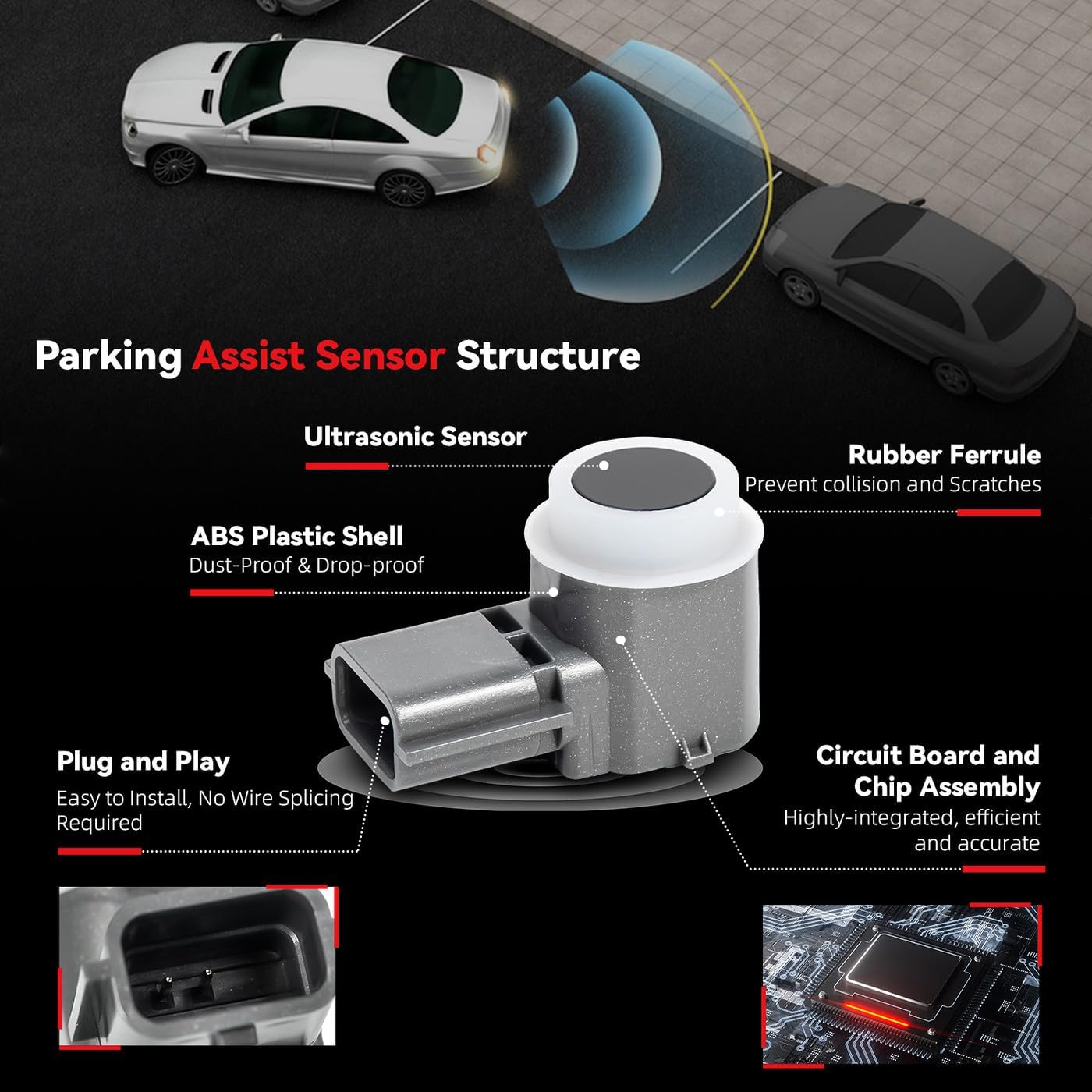 4pcs PDC Bumper Parking Aid Assist Sensors Backup Reverse Radar - Compatible with Nissan Altima Armada Pathfinder Maxima Titan XD Infiniti Q50 Q60 Q70 Q70L QX50 QX60 QX80-284383SH0B 284383TA2E