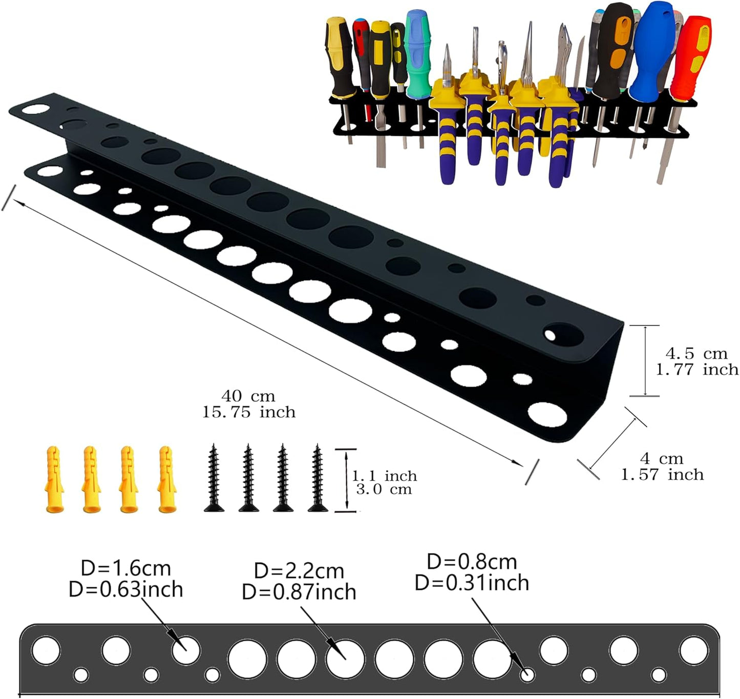 Screwdriver Organizer, Pliers Rack, Heavy Duty Wall Mounted Tool Storage Rack, Hand Tools Organizer, Metal Organizer for Garage Workshop, Garage Wall Mount，15.75 Inch