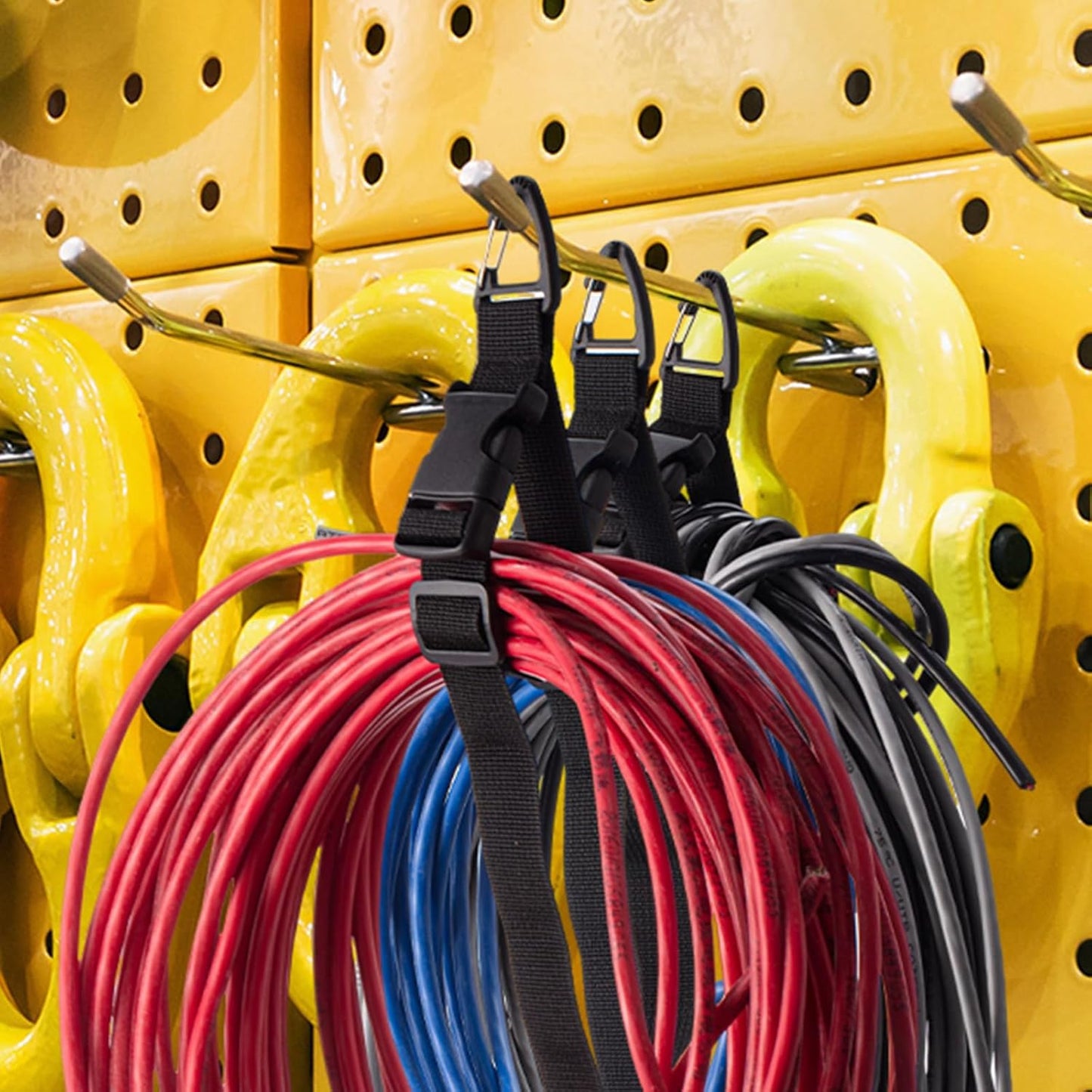 24 Pack 17 Inch Adjustable Extension Cord Holder Organizer with Triangle Clips Heavy Duty Storage Straps Extension Cord Hanger for Men Workshop and Garage Organization and Storage (Black)