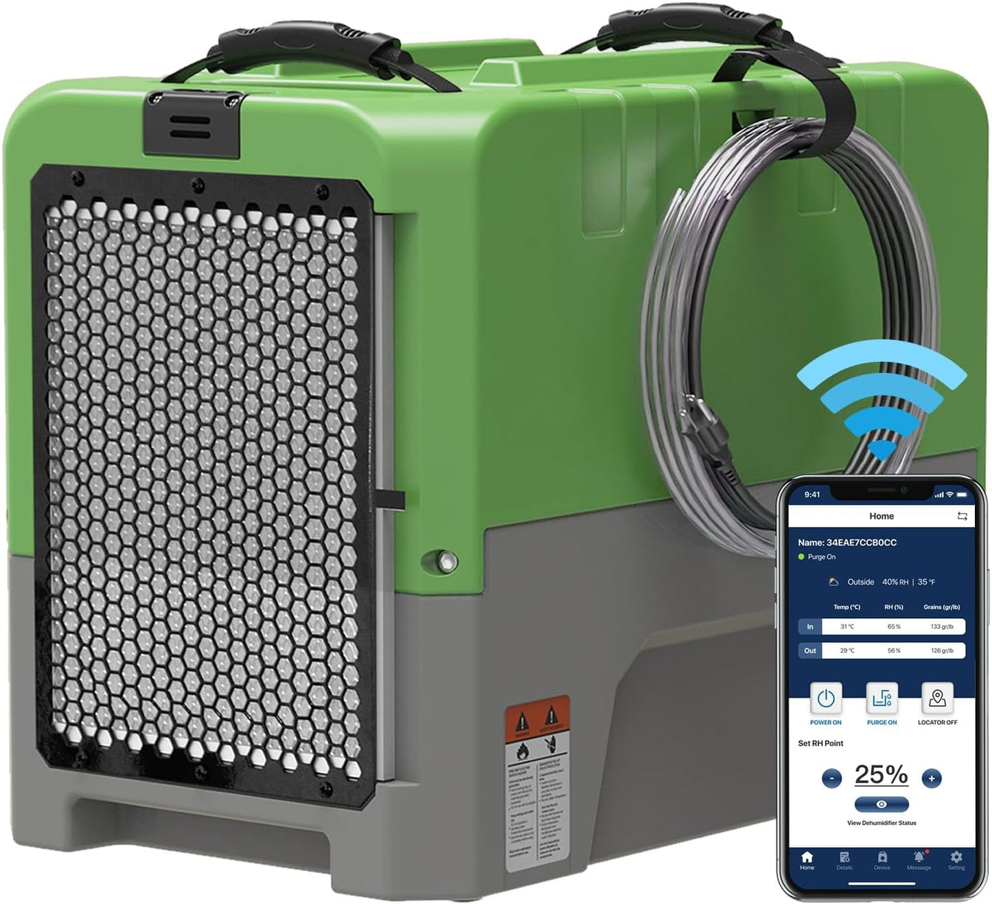 ALORAIR App Control Commercial Dehumidifier With Pump Industrial Dehumidifiers with Drain Hose, for Water Damage Restore, Flood Repair, Large Space, Job Sites (Green)