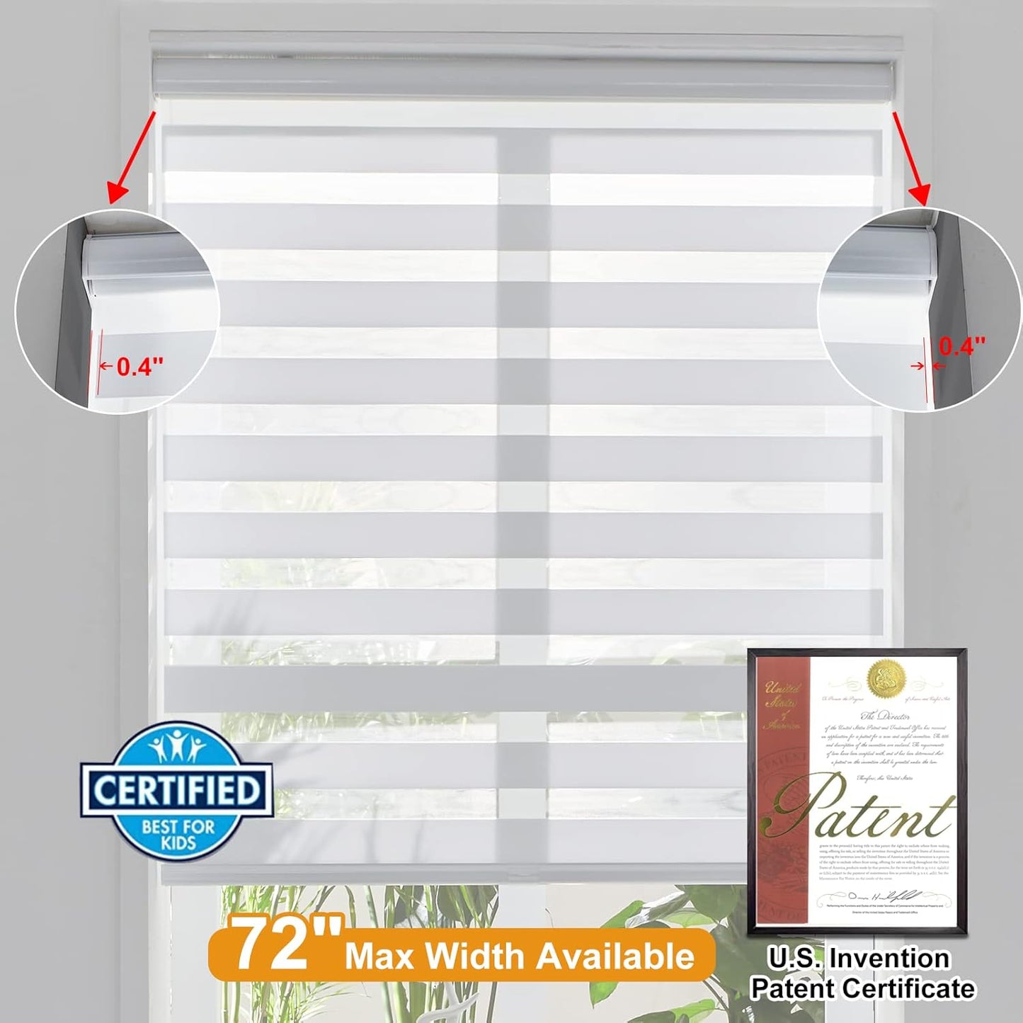 Persilux Zebra Blinds for Windows, Dual Layer Zebra Roller Shades (45" W x 72" H, White) Light Filtering Sheer Shades, Easy to Install, Cordless Room Darkening Roller Blinds for Office