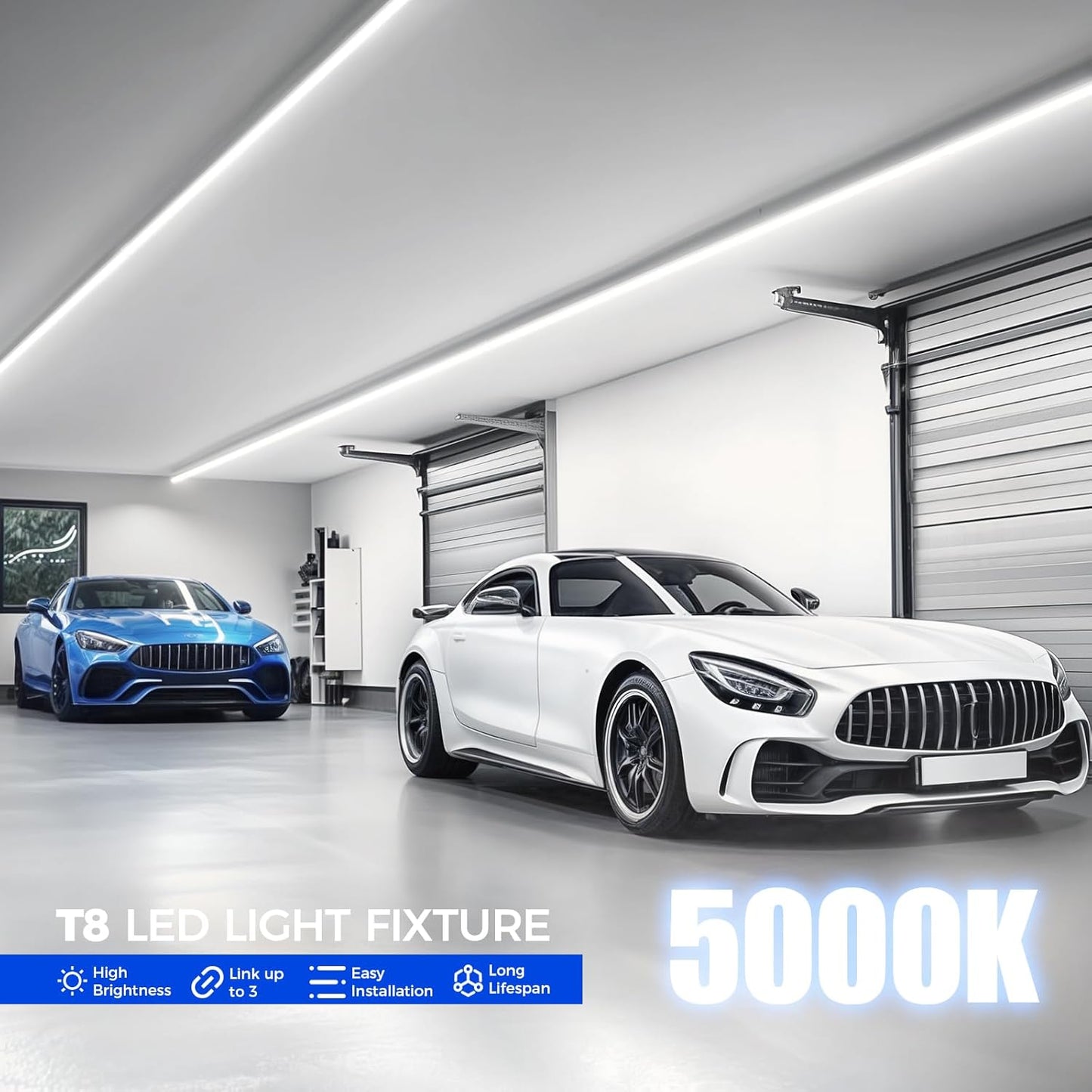 Barrina 8FT LED Shop Light, 100W 15000LM 5000K, Clear Cover Linkable LED Tube Lights, V Shape Integrated T8 LED Lighting, LED Light Fixtures for Garage, Warehouse, Workshop, ETL Listed, 4 Pack