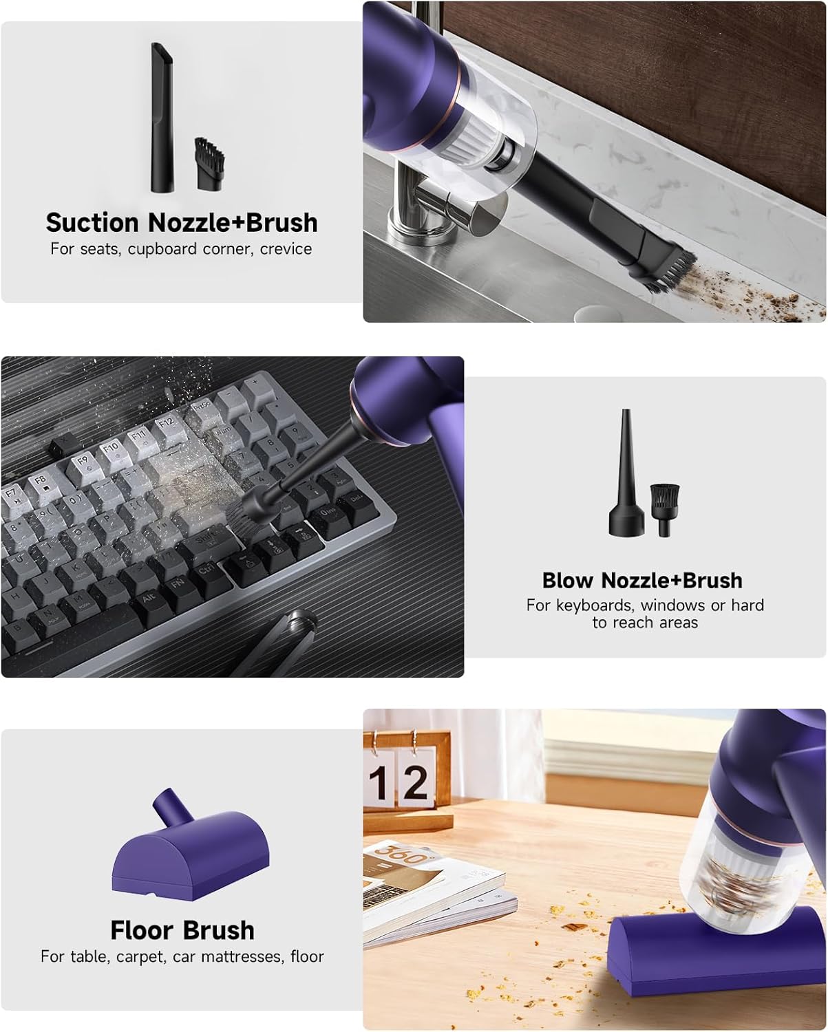 Handheld Vacuum Cordless Rechargeable with LED Light and Multi-Nozzles,15000 Pa Car Vacuum Portable Cordless, 120W Powerful Mini Vacuums Cleaner for Home, Car, Pet Hair, DC Motor, Blue