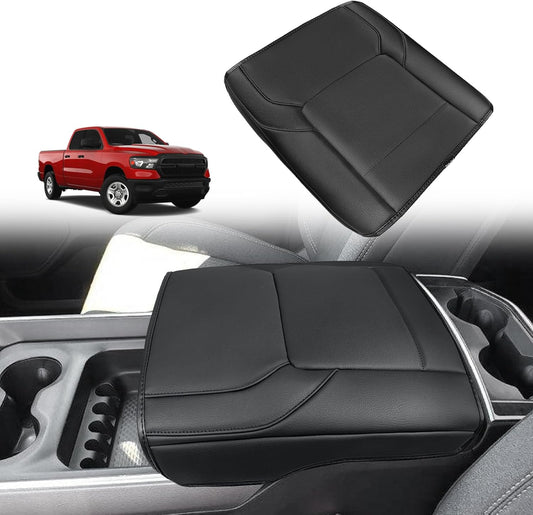 Muslogy Center Console Armrest Cover Compatible with Dodge Ram1500 2500 3500 2019-2024 Comfort Armrest Pad Arm Rest Cushion Vegan Leather Protector Regular Thick(Bucket Seat ONLY, NO Limited,Laramie)