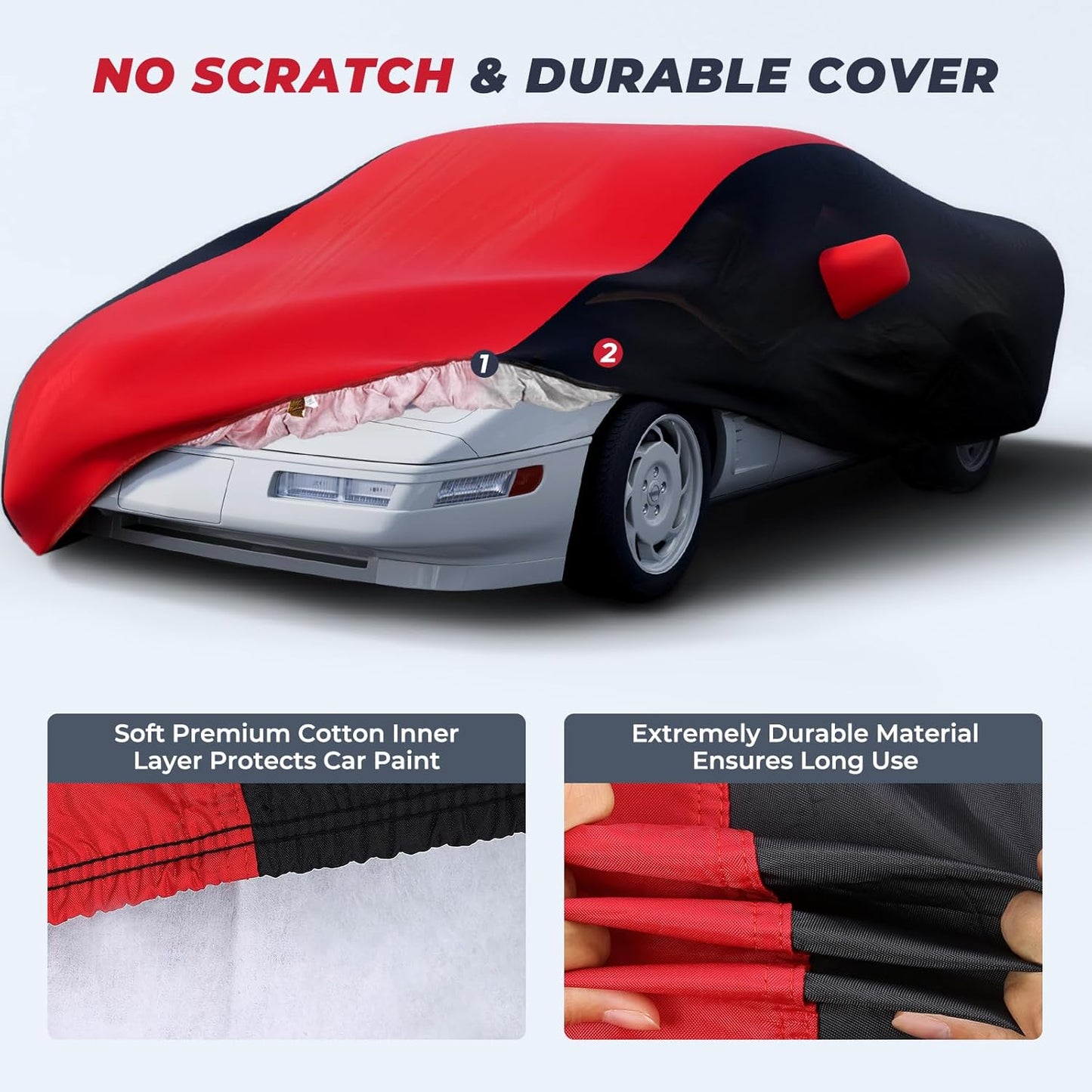KAKIT Waterproof Car Cover Custom Fit for 1984-1996 C4 Stingray, UV Resistant Fade-Proof Cover for Chevy Corvette, Indoor & Outdoor Use (Red & Black Combo)
